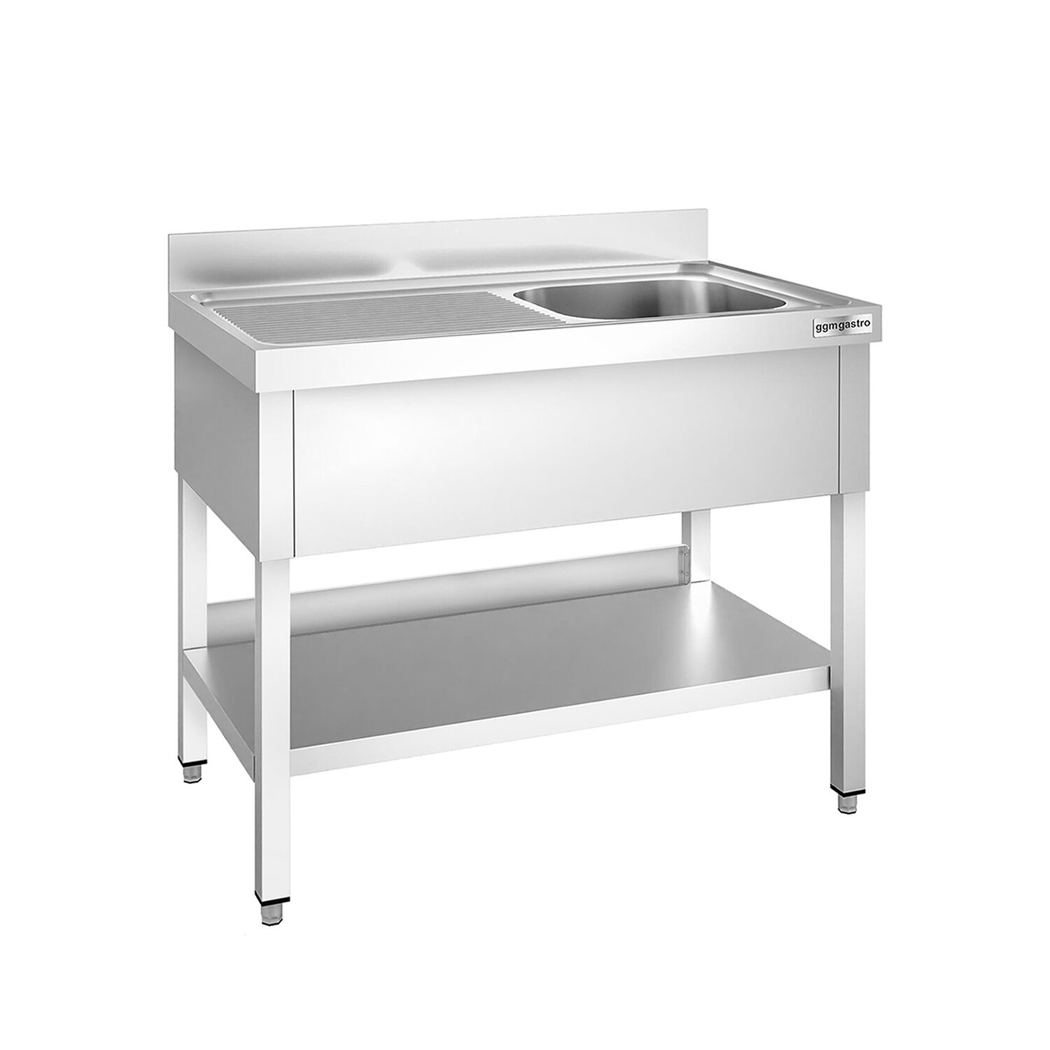 Plonge en inox PREMIUM - 1200x700mm - avec étagère basse - 1 bac à droite