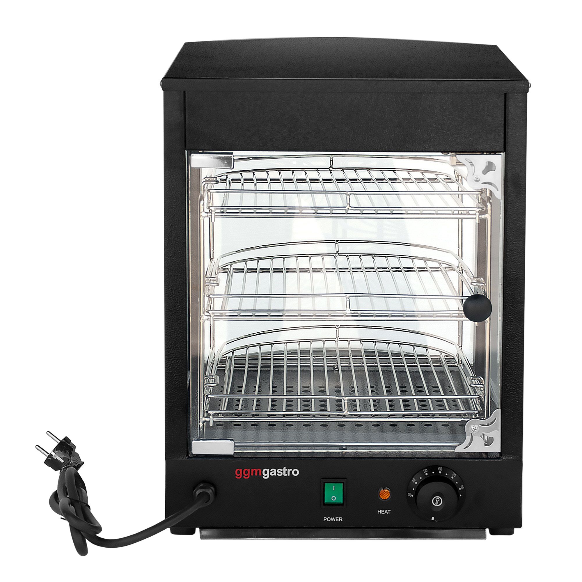 Warmhaltevitrine - 355mm - 800 Watt - 3 Ablagen - Schwarz