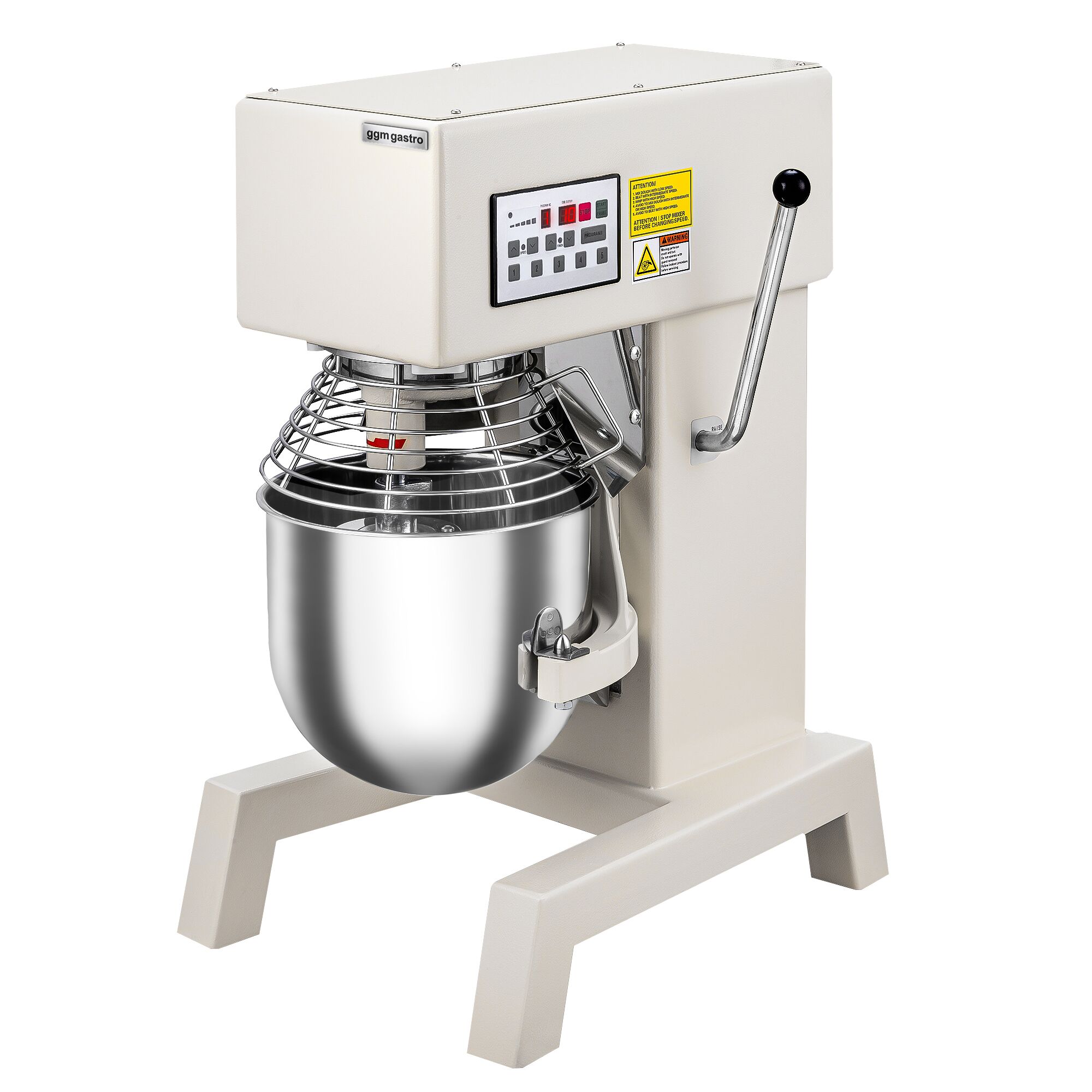 Batteur-mélangeur planétaire professionnel - 10L - 750W - avec affichage, éclairage & 3 outils