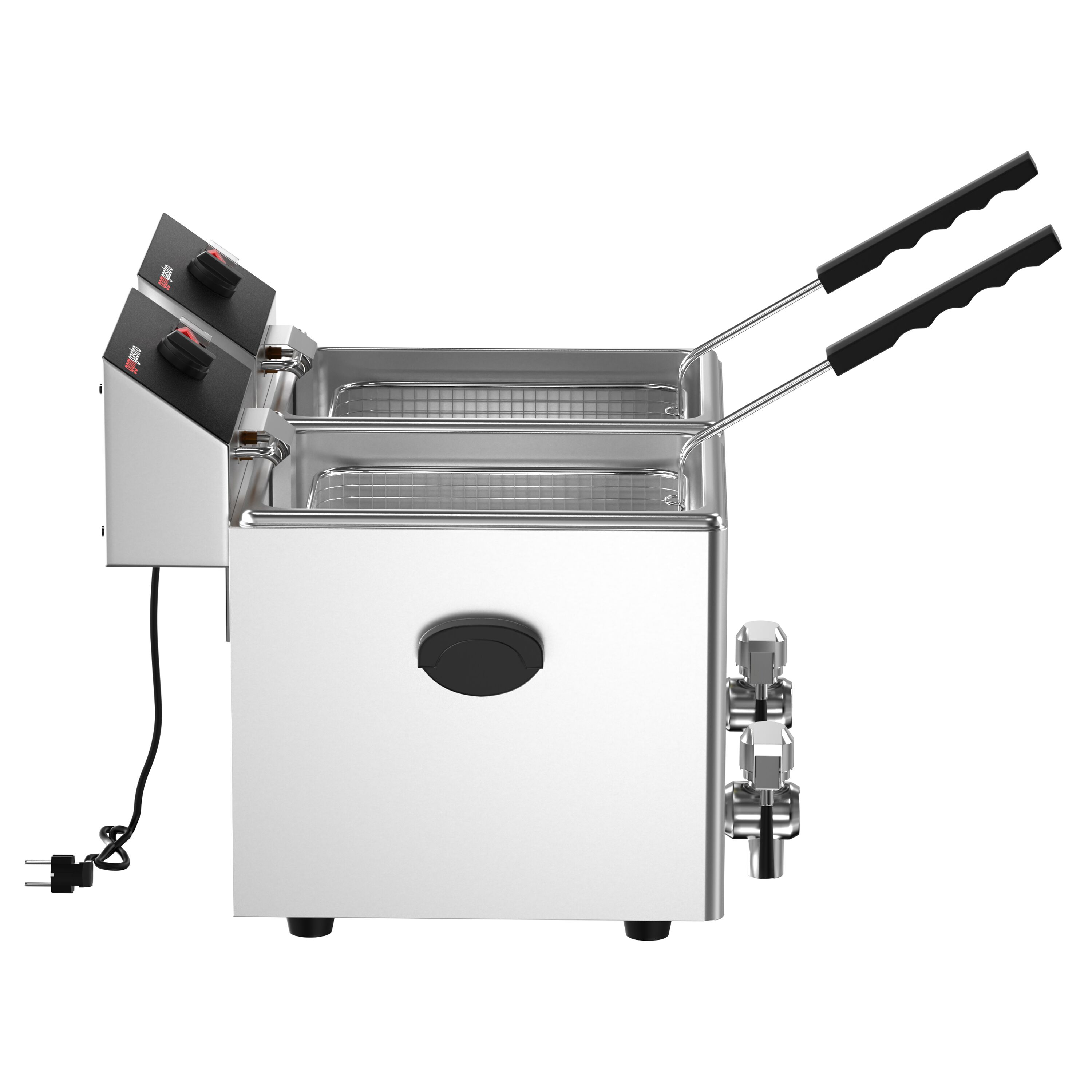 Friteuse électrique double – 8+8 litres – 6,5 kW – avec robinet de vidange
