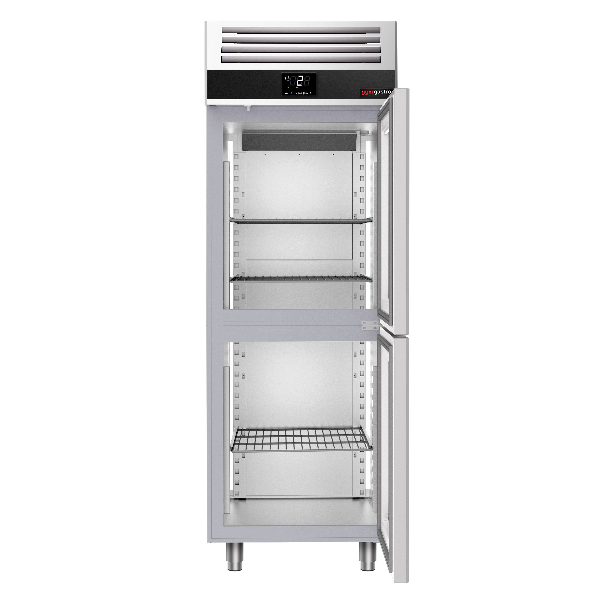 Armoire réfrigérée positive vitrée en inox AISI 304 PREMIUM - GN 2/1 - 700 L - avec 2 portes vitrées & Glissières & 3 grilles GN 2/1