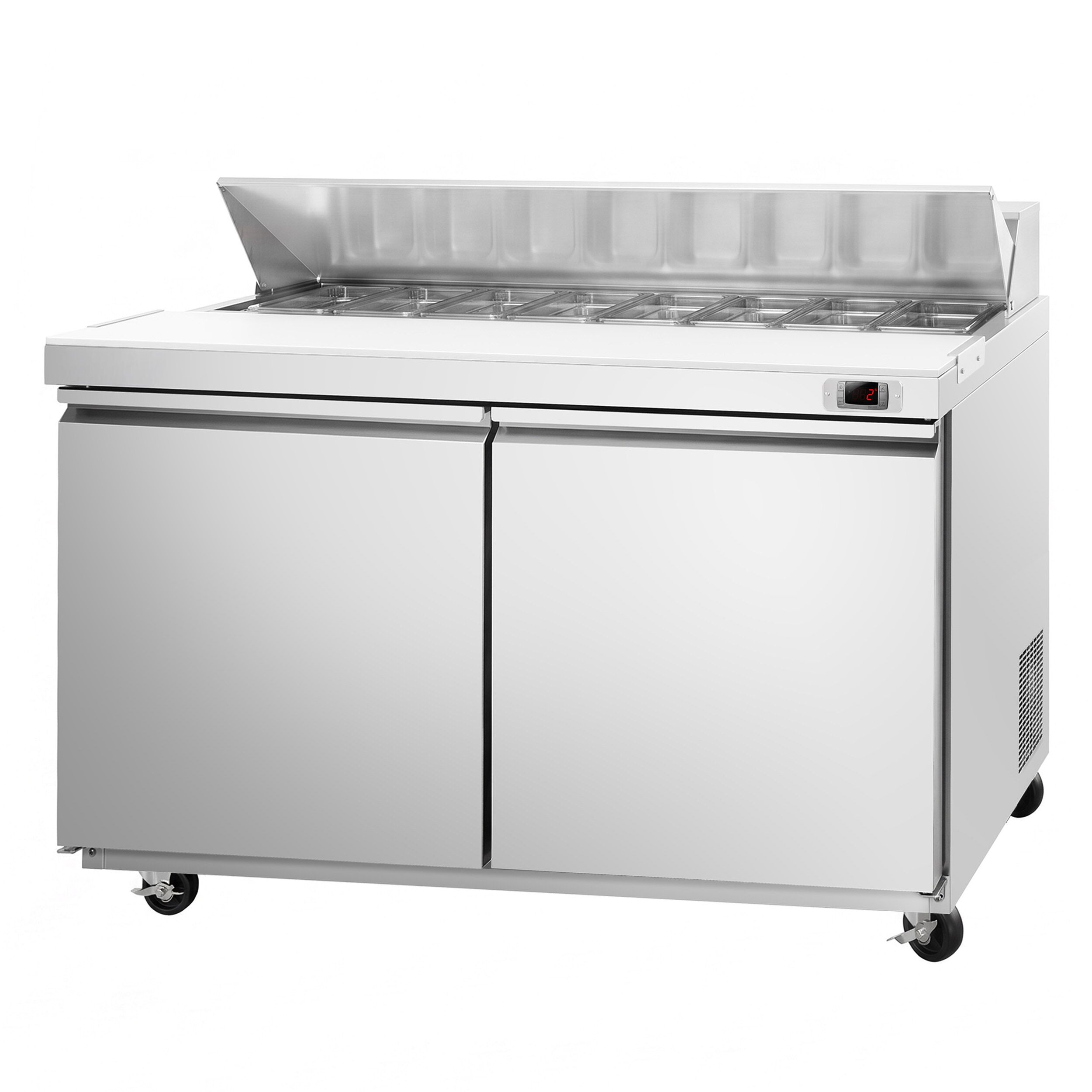 Commercial Saladette Counter American Style PREMIUM - 1555mm - 1670L - 2 doors - open top for 16 x GN 1/6 & stainless steel hinged lid - incl. 16x GN 1/6 pans