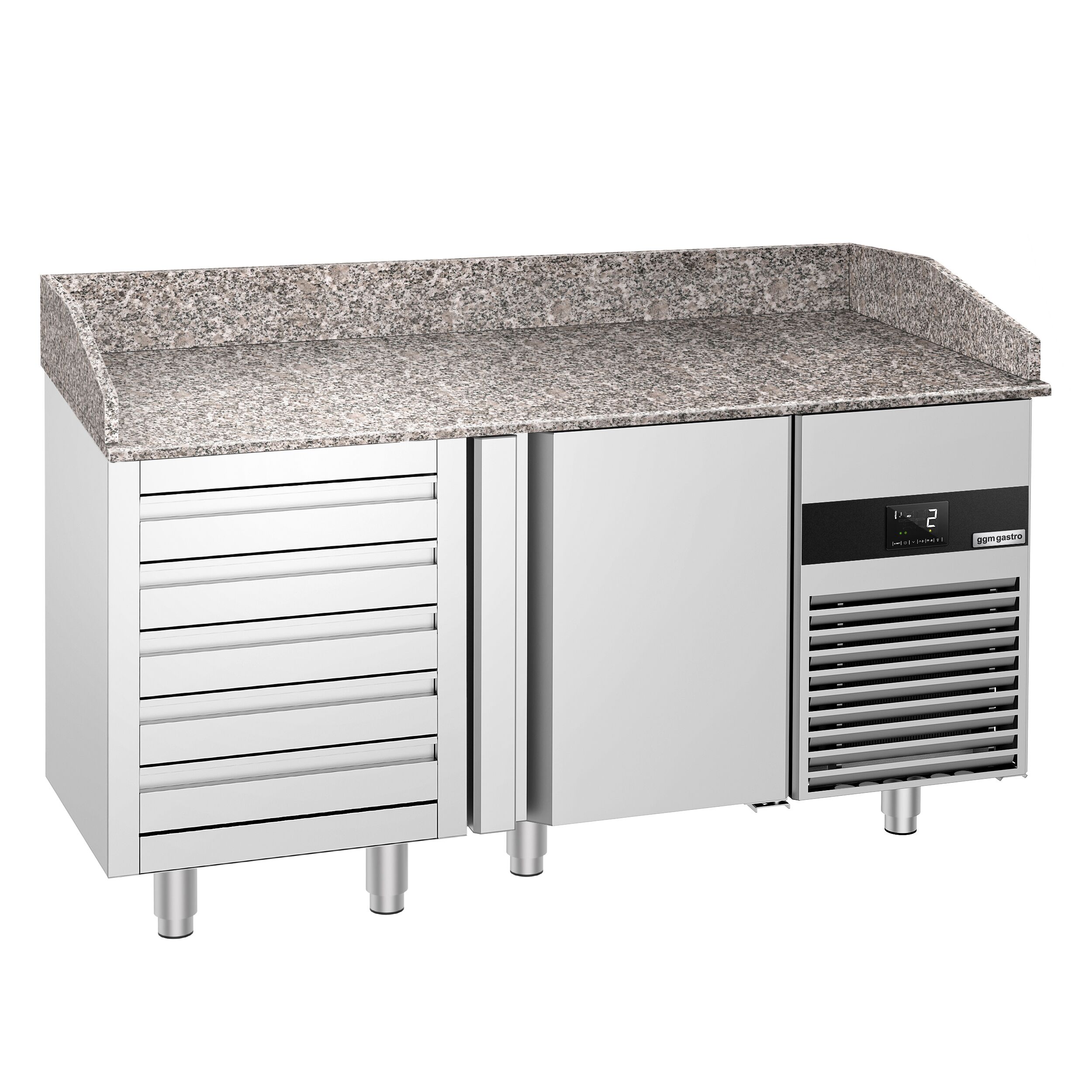 Commercial Pizza Prep Counter - Granite Top PREMIUM - 1550x800mm - with 3 doors & 3 drawers