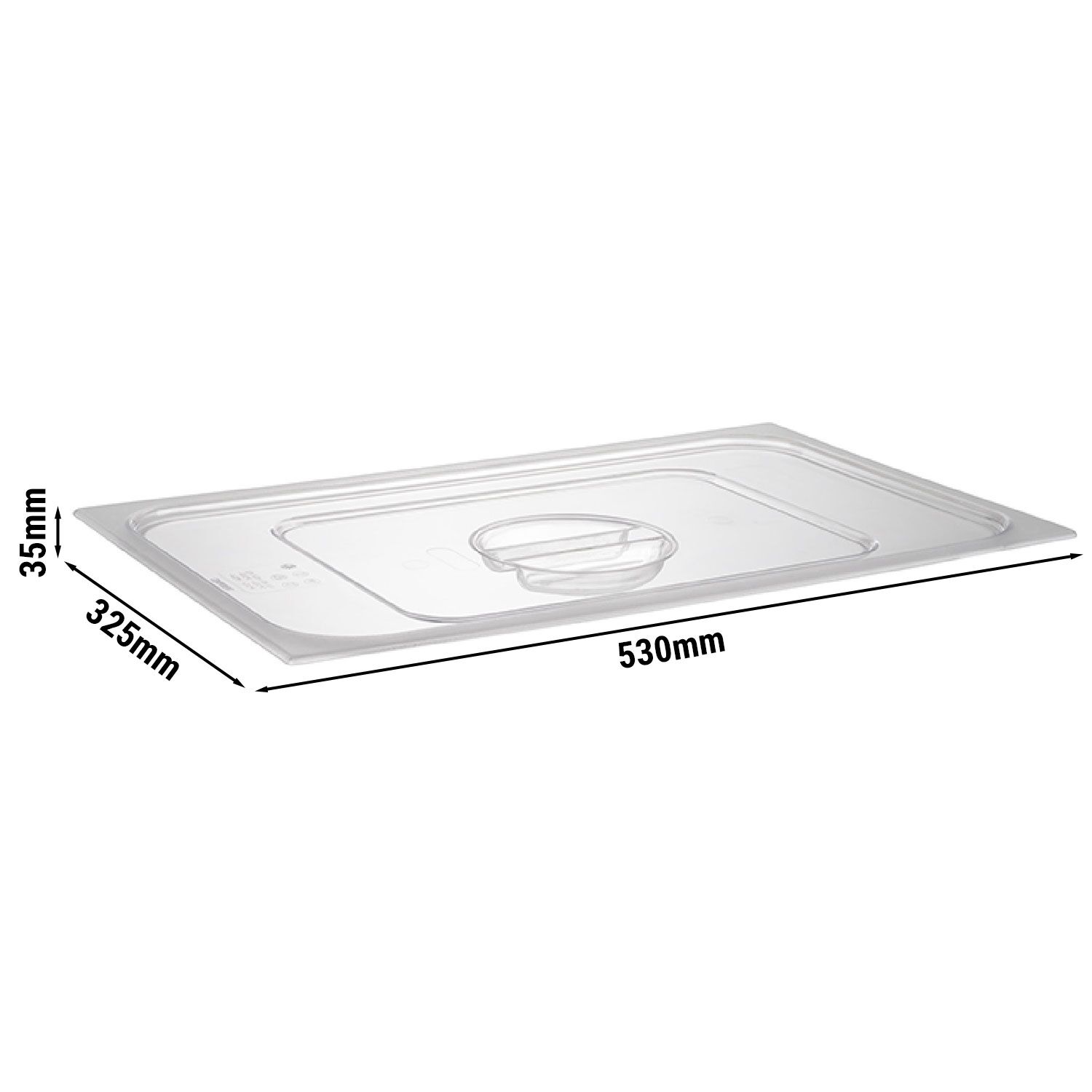 (6 pcs) Couvercle en polycarbonate GN 1/1 - avec encoche - Transparent - 530x325x35mm - Hauteur: 35mm
