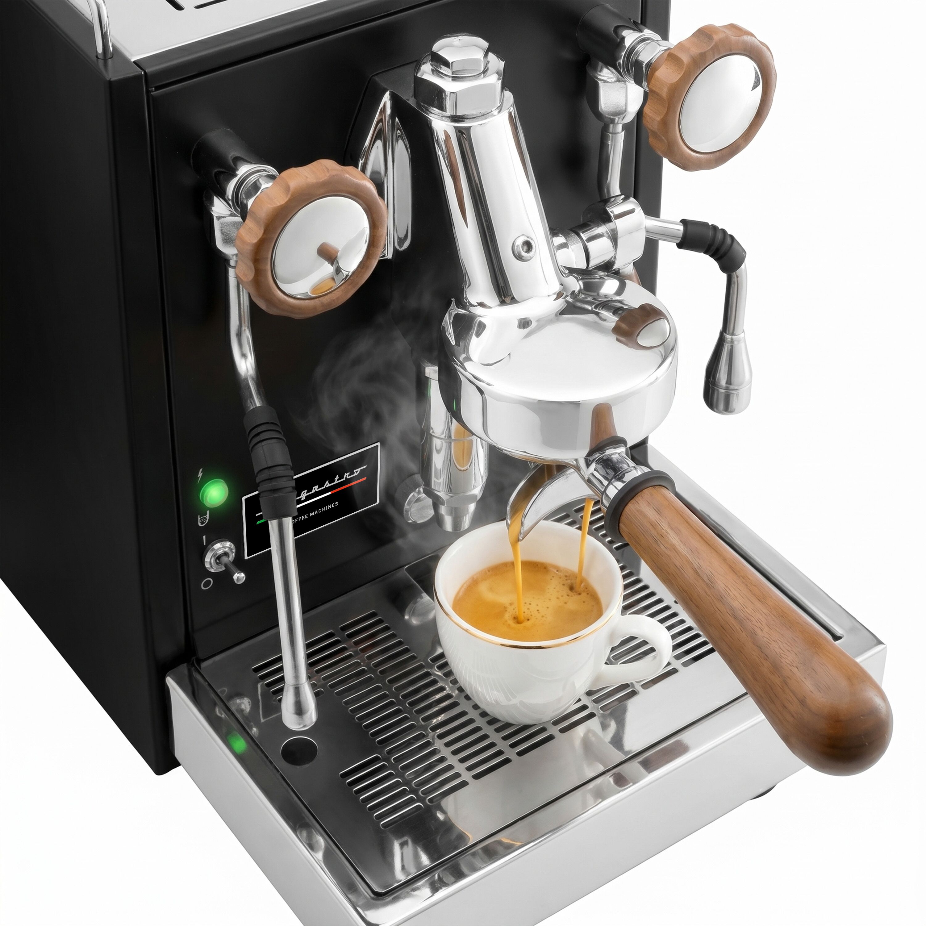 Machine expresso professionnelle « Mini » – 1 groupe – 1,2 kW – avec mousseur à lait & eau chaude – Noir