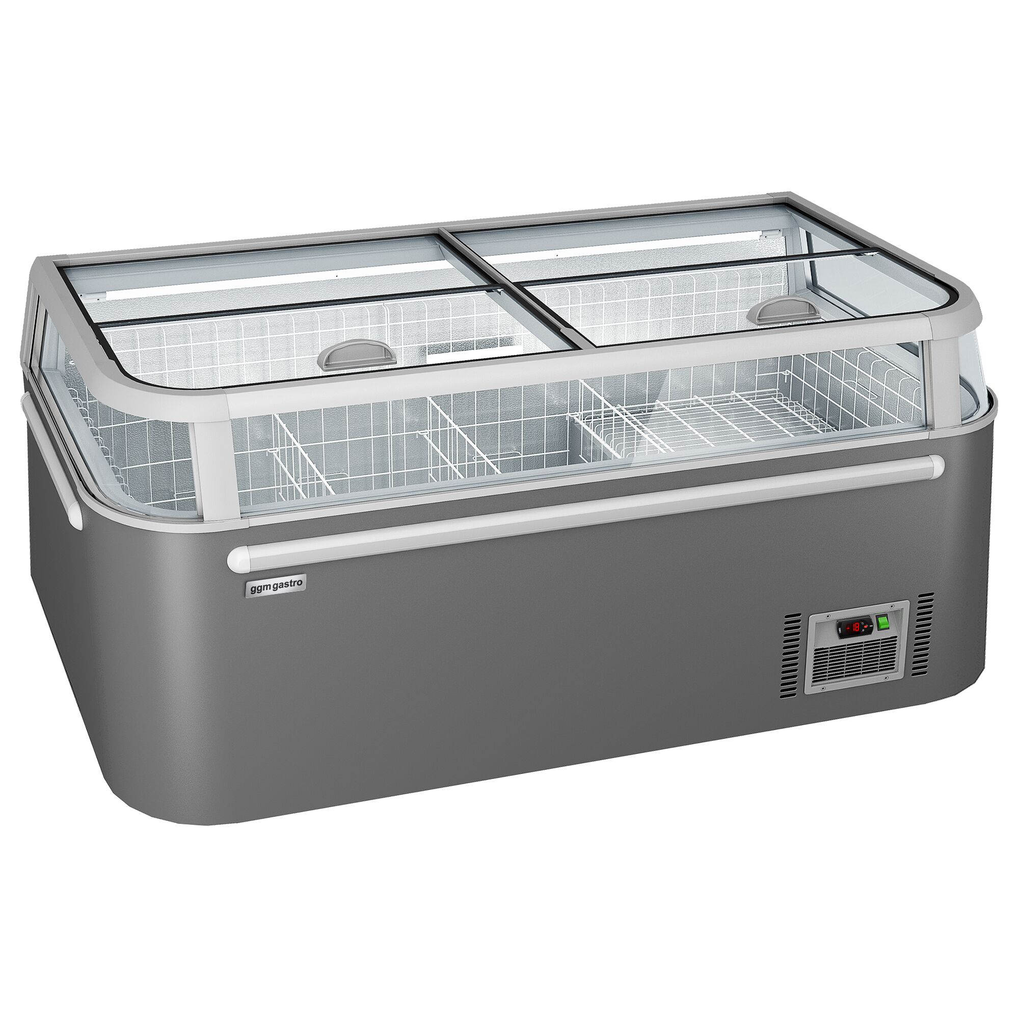 Îlot de congélation - Module de tête - 1850x850mm - 523 L - Couvercles coulissants en verre - Gris