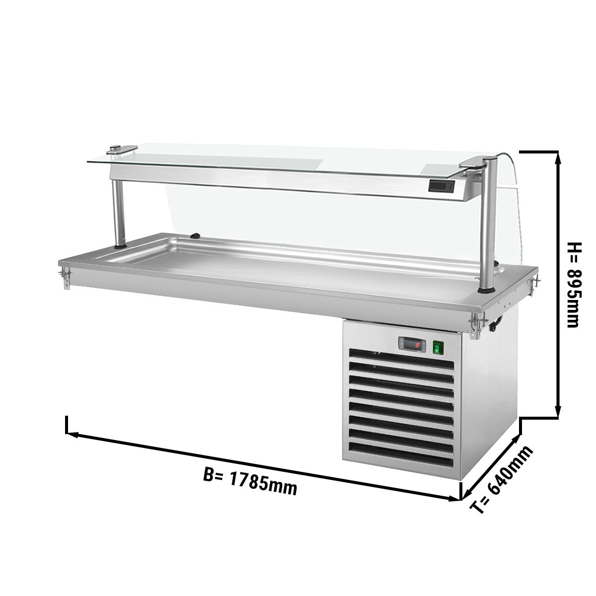 Drop-In Cold Plate - 1785mm - +2 to +8°C - 5x GN 1/1 - 700W - with glass sneeze guard