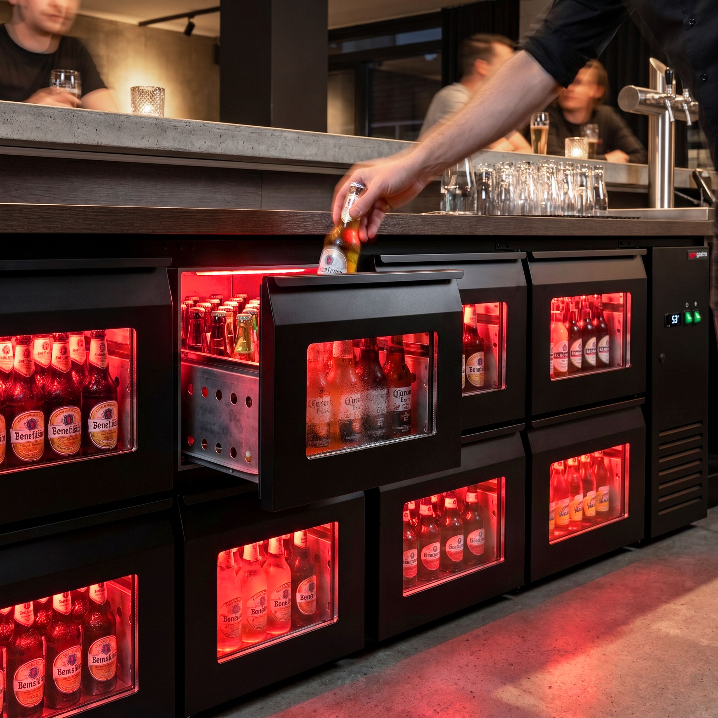Commercial Back Bar Cooler ECO – 2540 mm – with 8 Glass Drawers – with RGB LED Lighting