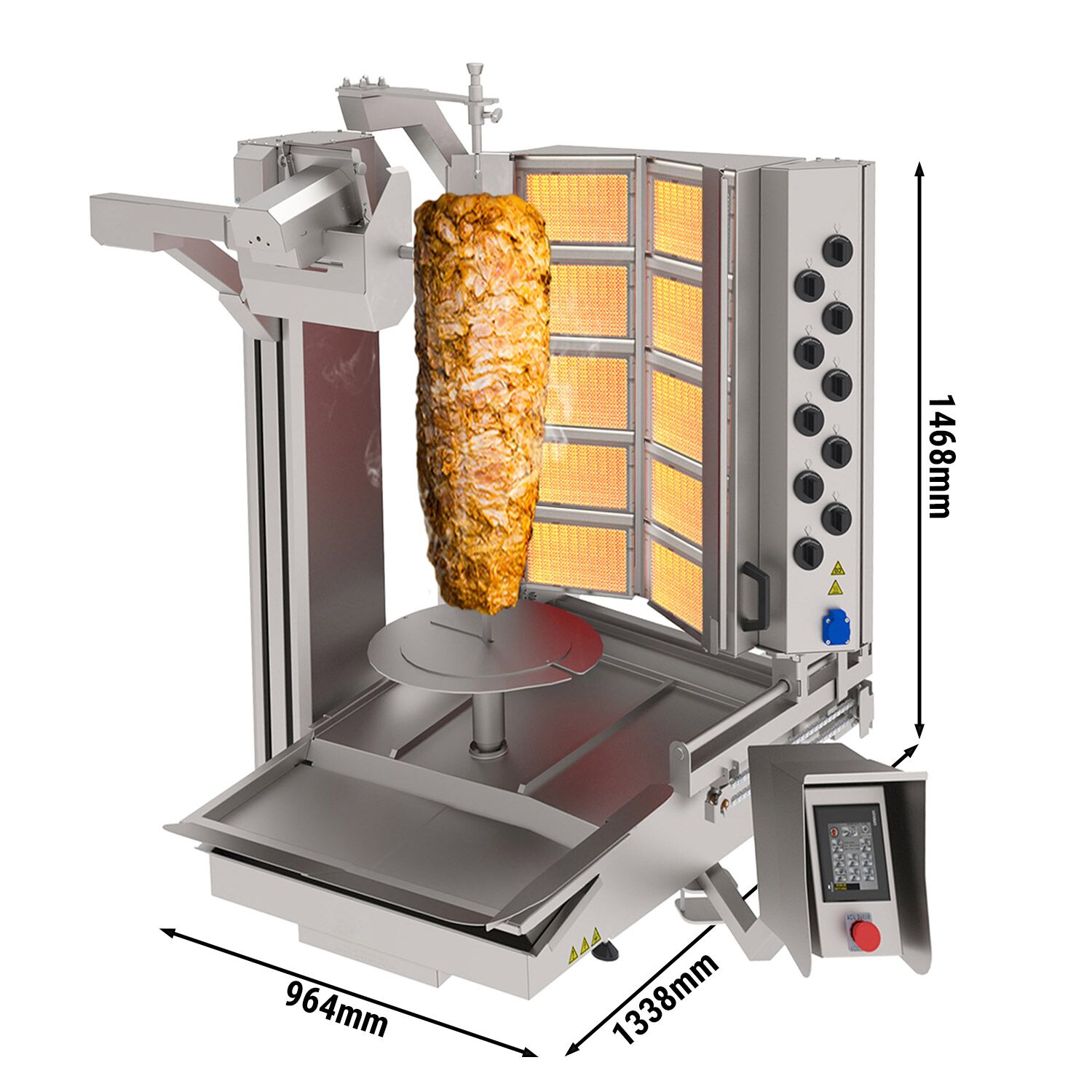 Gas Automatic Doner Kebab Grill - 10 Burner - up to 150kg - 26.6kW - with Auto‑Slicer - incl. 1 skewer & drip tray