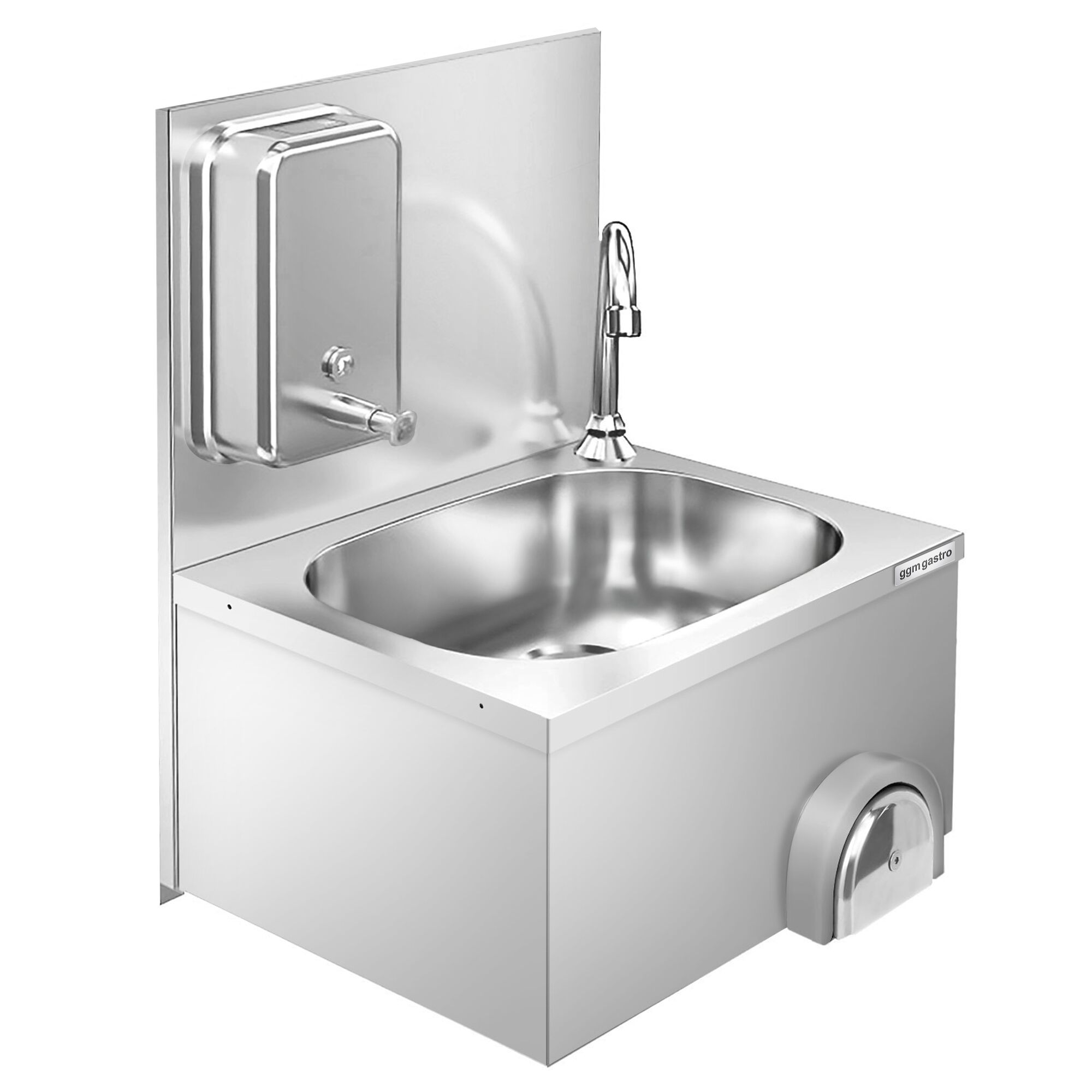 Lavamani in acciaio inox - con comando a ginocchio - Acciaio inox - con rubinetto destro, dispenser per sapone