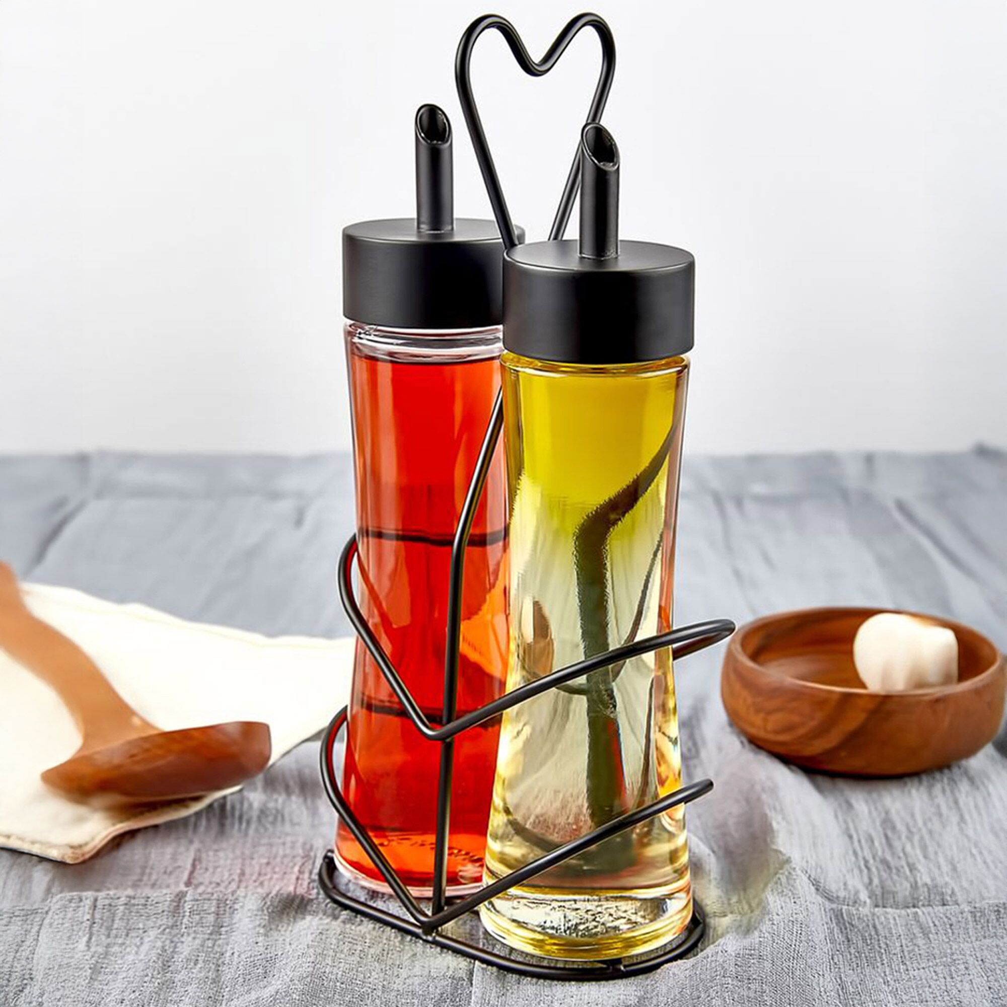 (12 pièces) Ménage - 2 pièces - avec support - Huile & Vinaigre - Noir