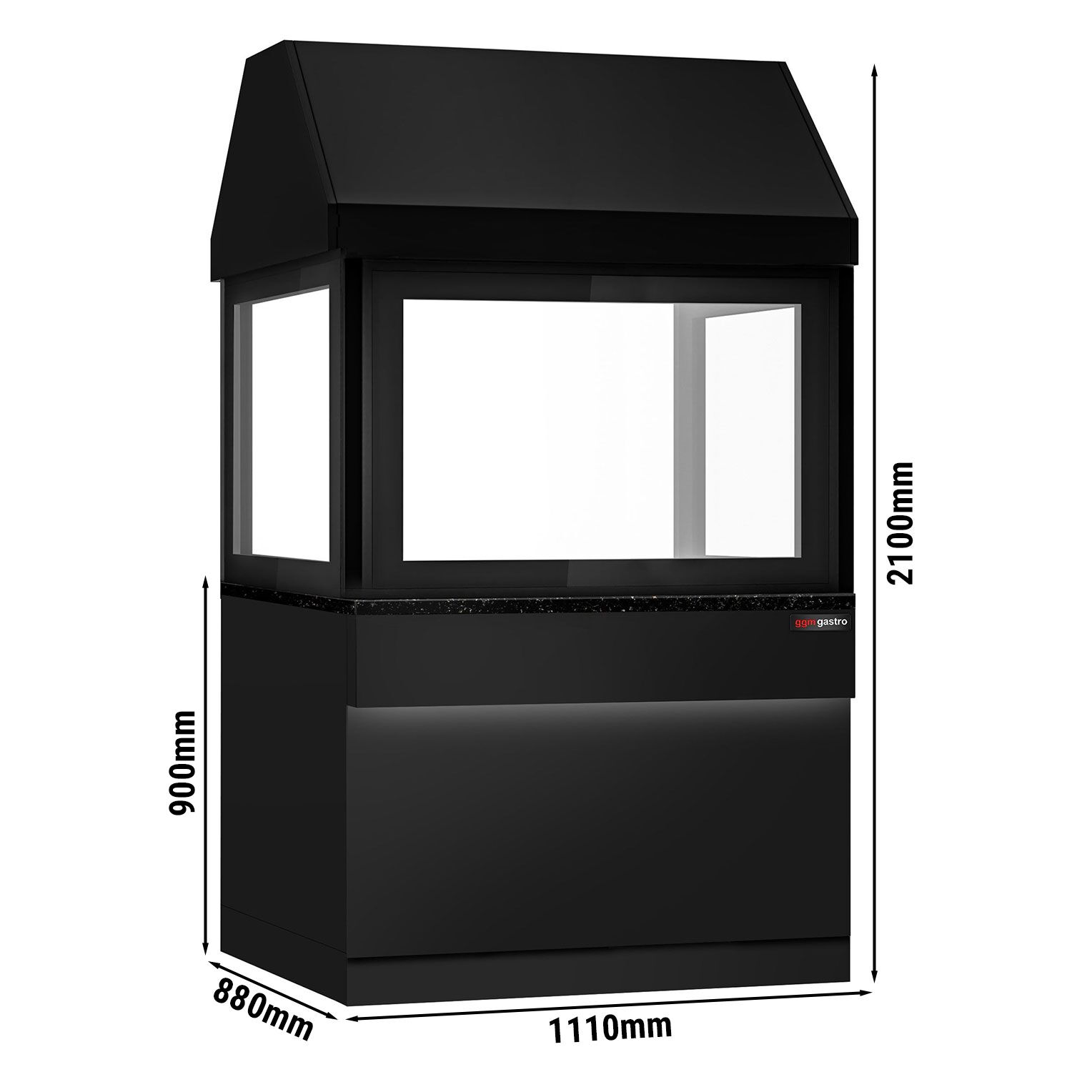 Grill à gaz TORONTO - 1100 mm - Façade noire - plan de travail en granit noir - verre de protection thermique
