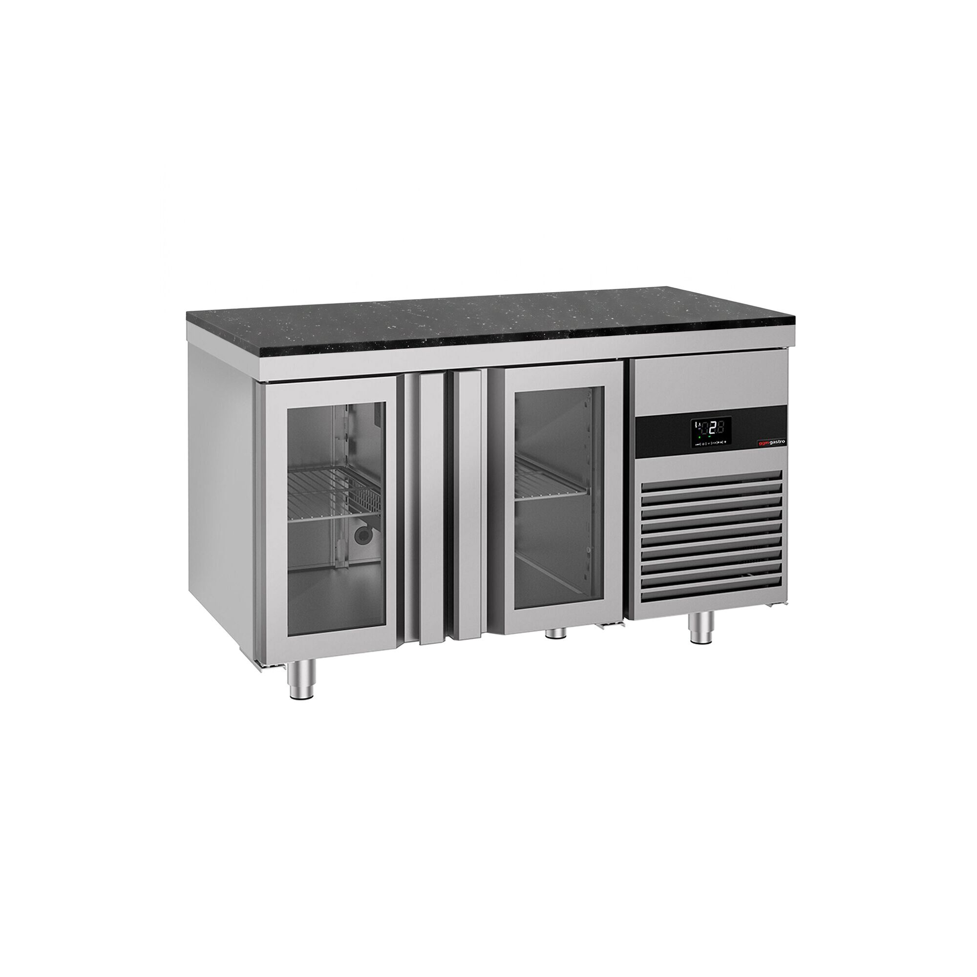 PREMIUM Refrigerated Counter – 1400 × 700 mm – with 2 Glass Doors – incl. Granite Worktop