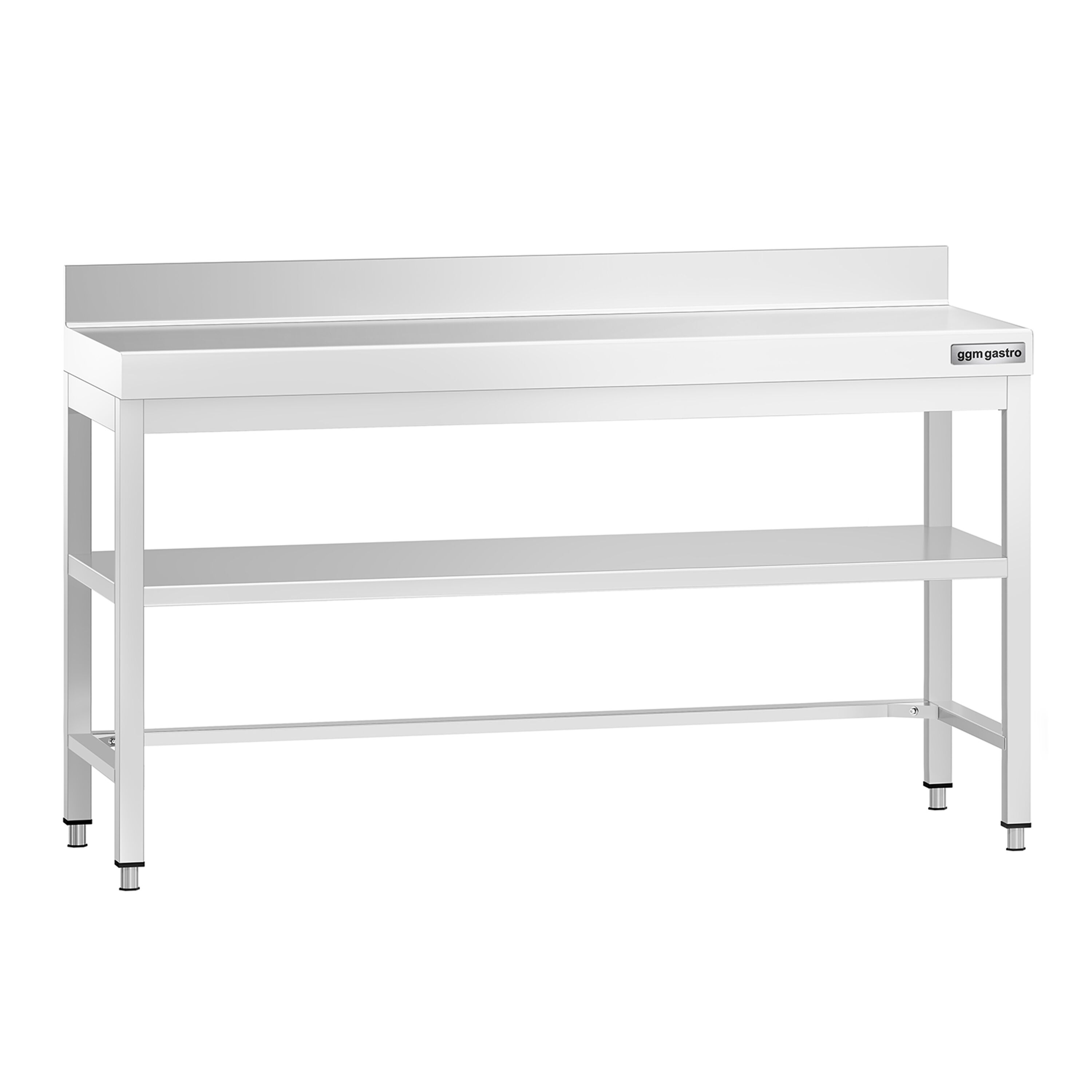 Table de travail inox PREMIUM - 1600 x 600 mm - avec tablette inférieure, Dosseret & Renforts