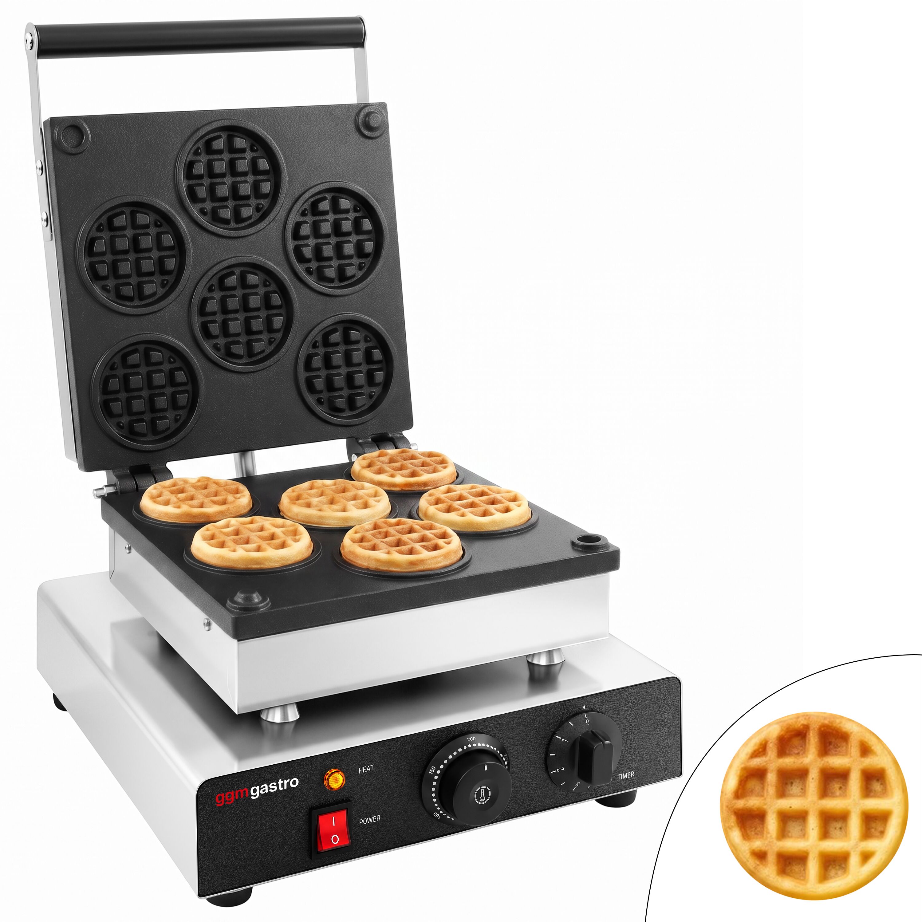 Waffle iron - Single - Manual - 1,75 kW - Shape: Waffle coins - Teflon-coated baking plates