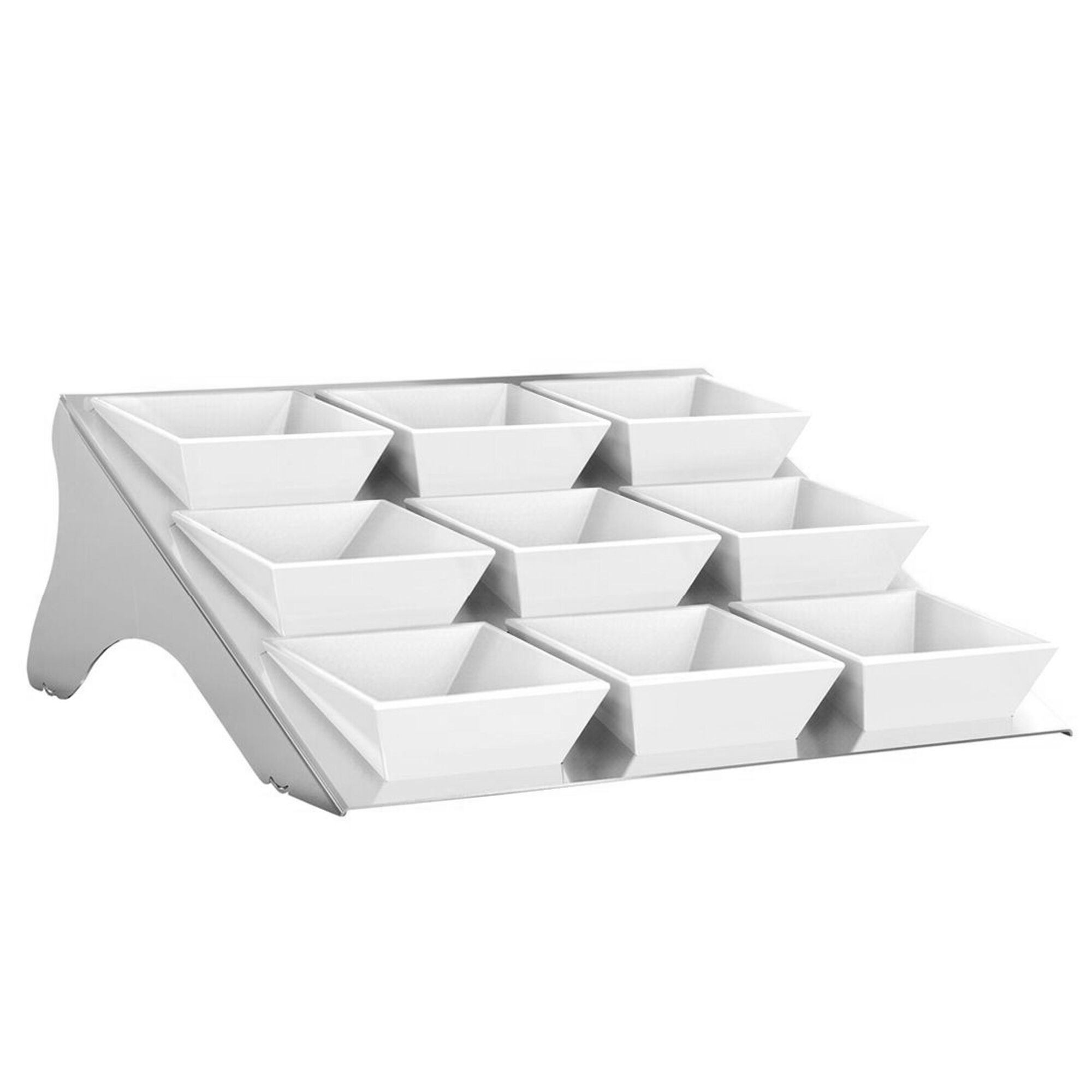 Présentoir buffet / étagère - chromé - incl. 9 bols en mélamine - rectangulaires
