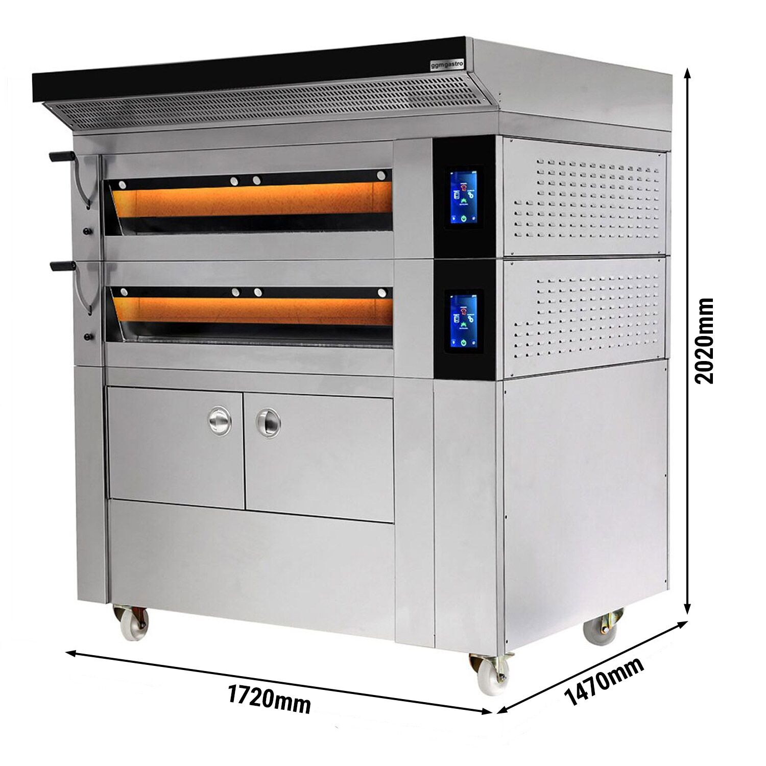 Four à étages de boulangerie avec fonction vapeur - tactile - 2 chambres de cuisson - avec hotte et chambre de fermentation 8 x EN 600 x 400 - inox