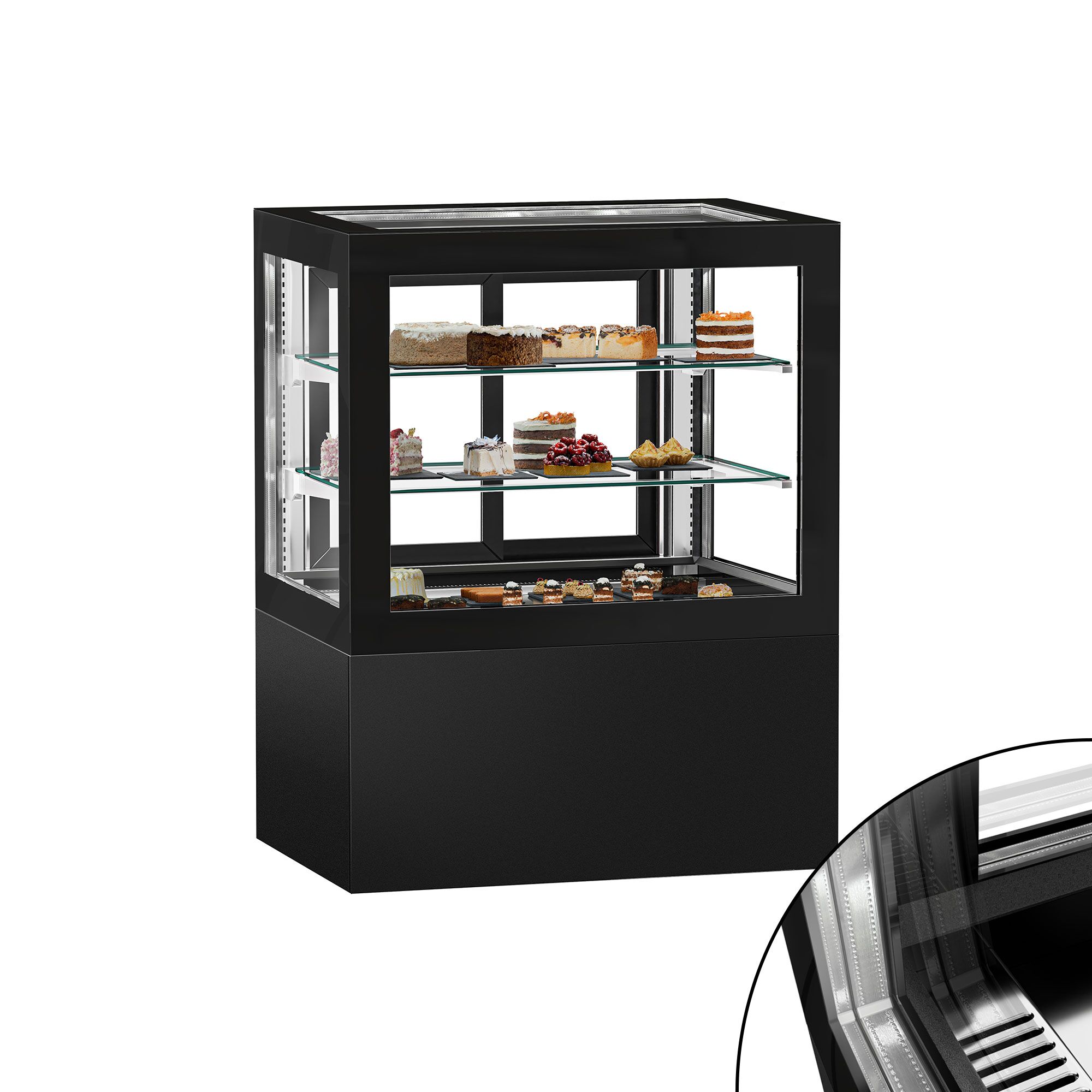 Vitrine à pâtisserie réfrigérée - 470L - 1010mm - Double vitrage - portes coulissantes vitrées arrière - pour pâtisseries - Noir