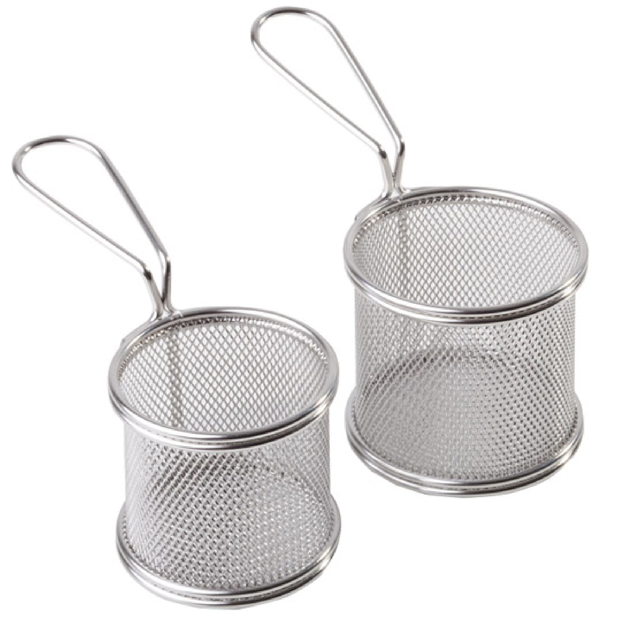 (6 pcs) Panier de service à frites - SNACKHOLDER - acier inoxydable - carré - 90x90x85mm - avec manche long
