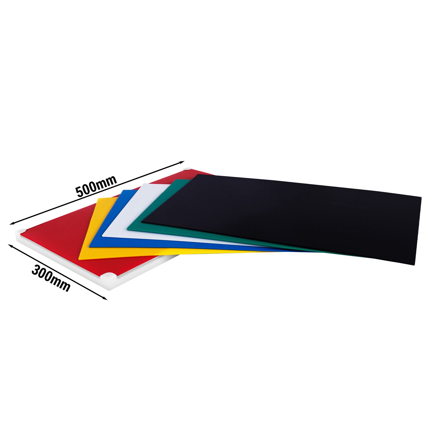Set de planches à découper - 500x300mm - Épaisseur: 35mm - Conforme HACCP - Polyéthylène - Multicolore