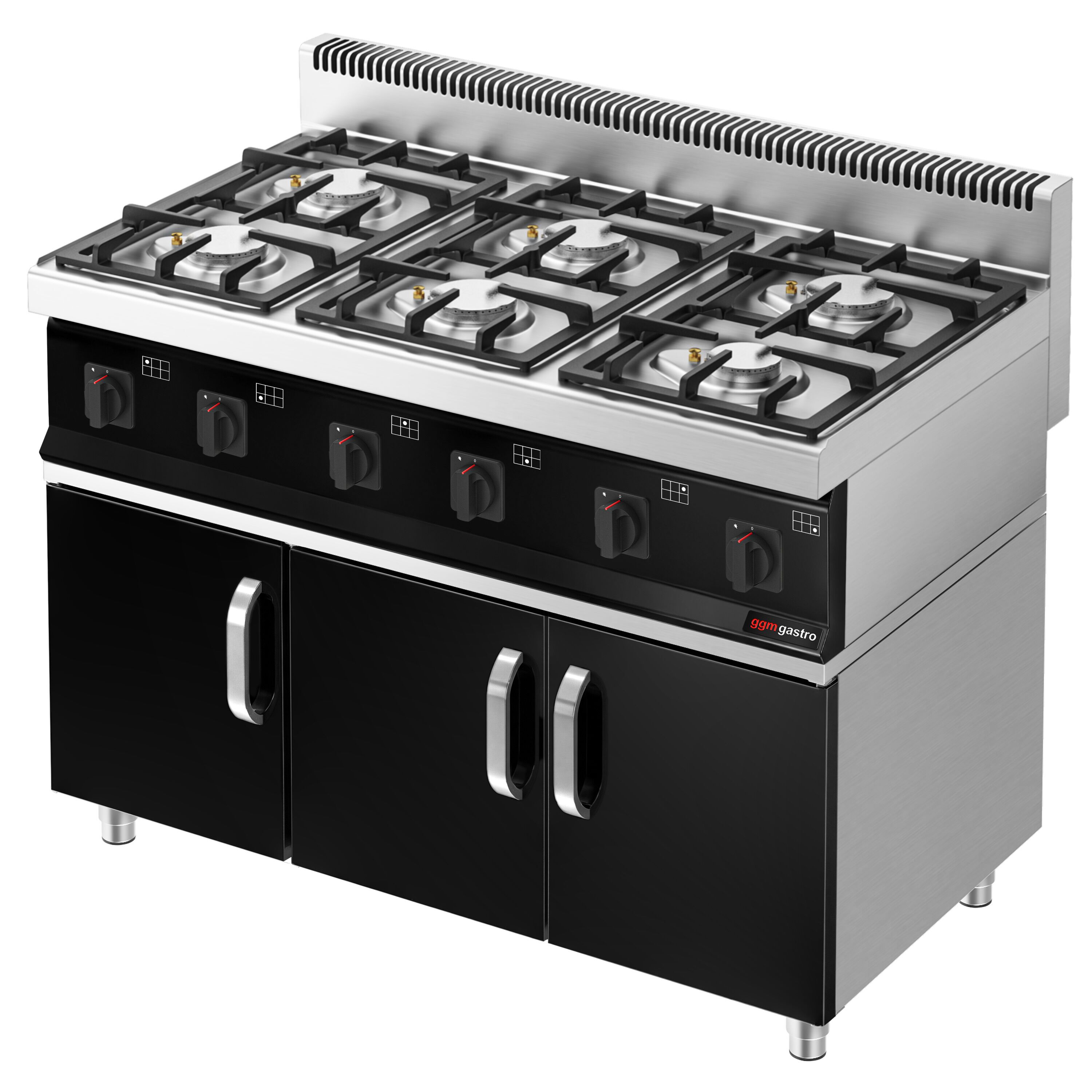 Fourneau à gaz – 36 kW – 6 brûleurs – avec soubassement avec 3 portes