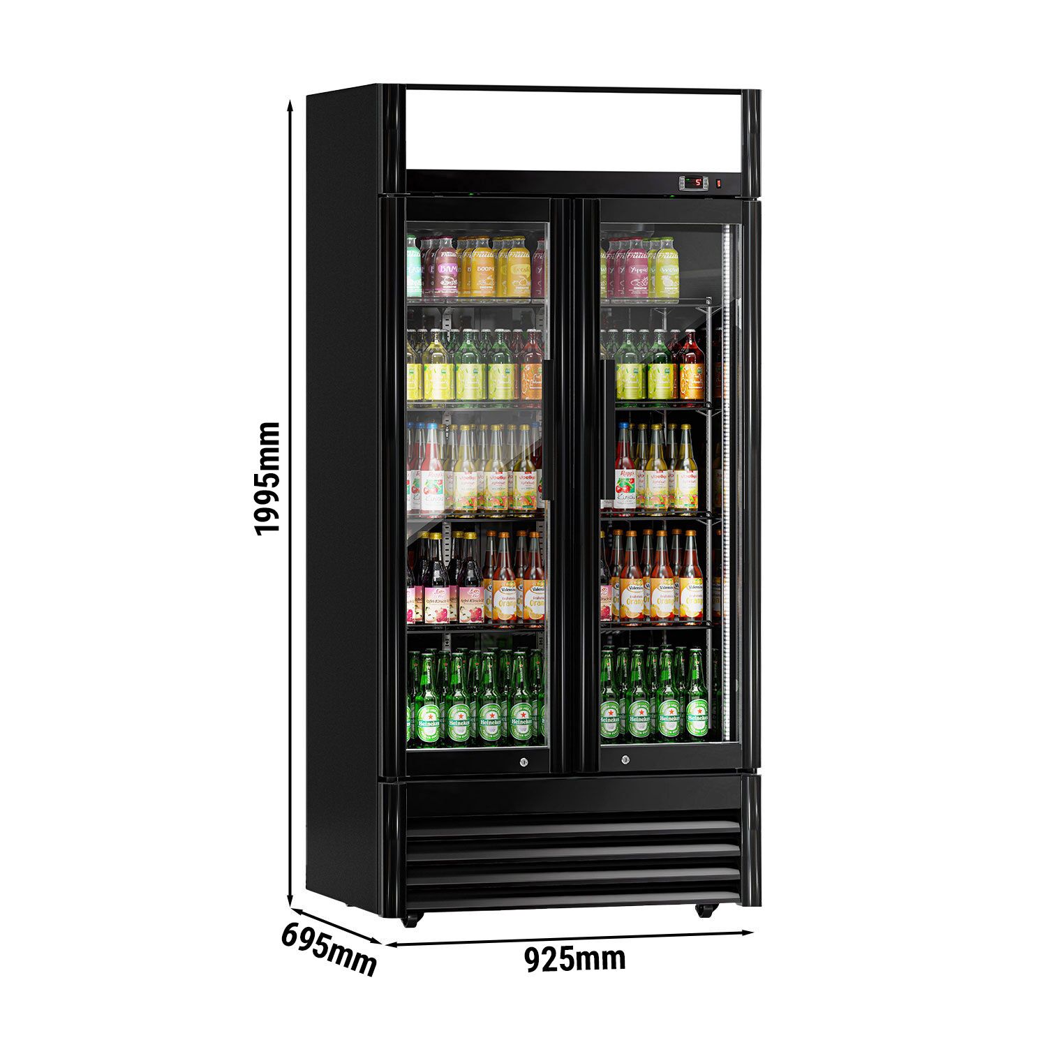 Vitrine réfrigérée à boissons - 925mm - 630 L - 2 portes vitrées - éclairage LED - thermostat numérique - Noir - +2 à +8 °C