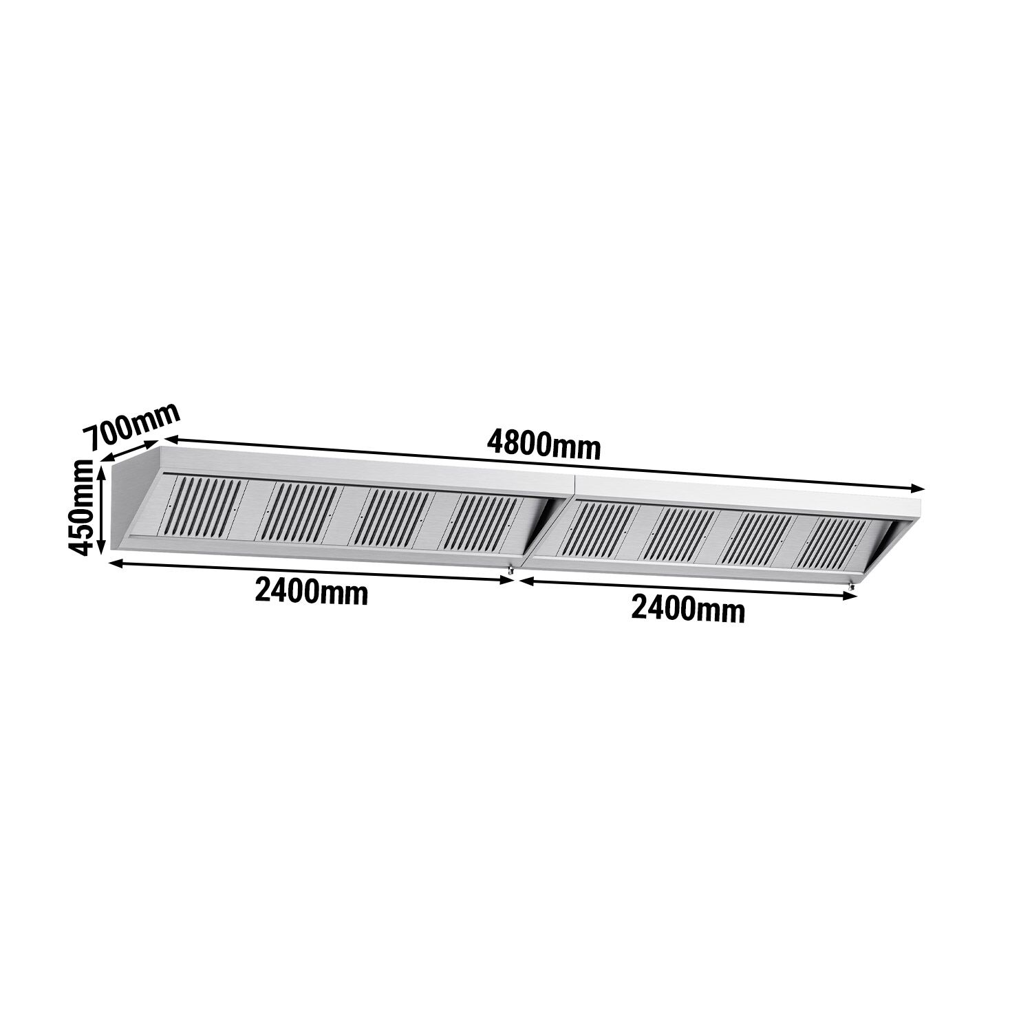 Fali elszívóernyő - 4800 mm - 700 mm mély - Labirintszűrő és világítás - motor nélkül