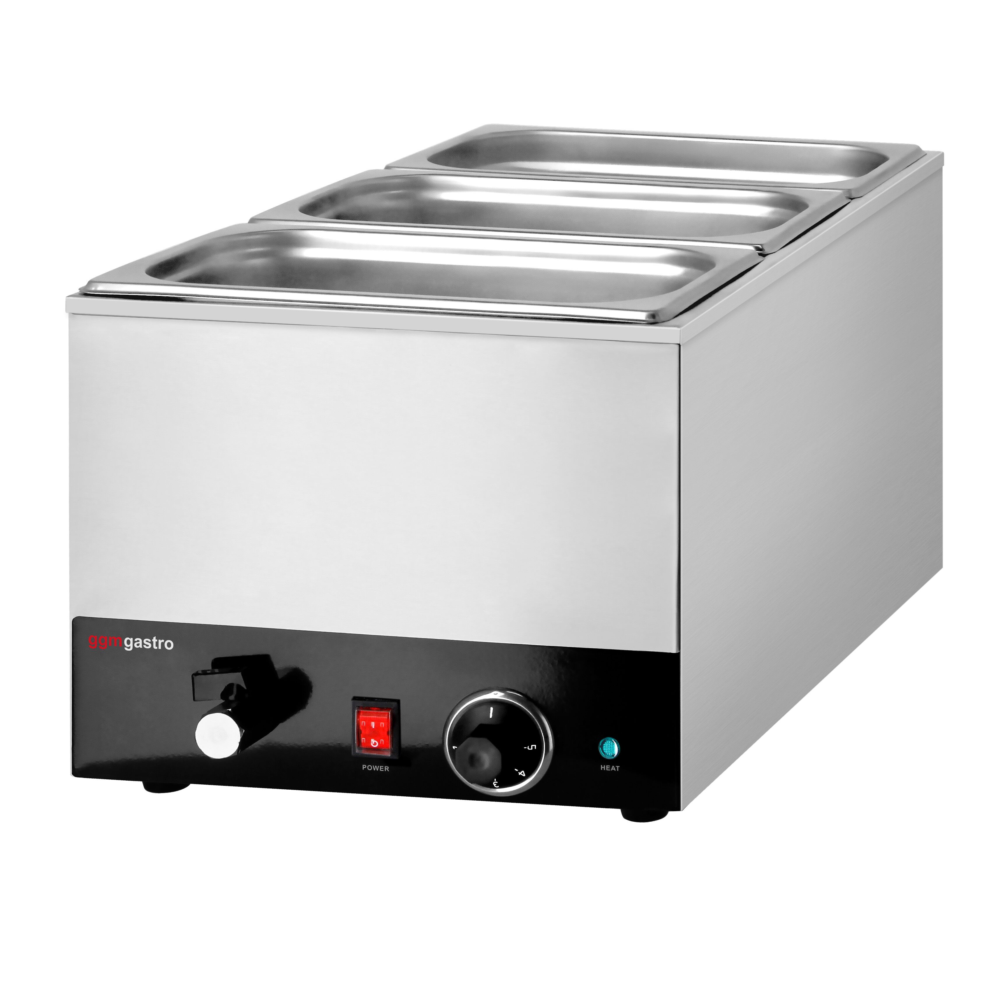 Bain-marie électrique – 1,2 kW – GN 1/1 avec hauteur de 200 mm – avec robinet de vidange
