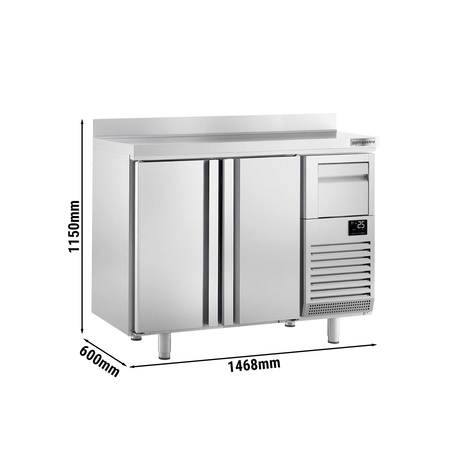 Arrière-bar réfrigéré professionnel  Premium PLUS - 1470 x 600 mm - avec 2 portes, dosseret et tiroir à marc de café