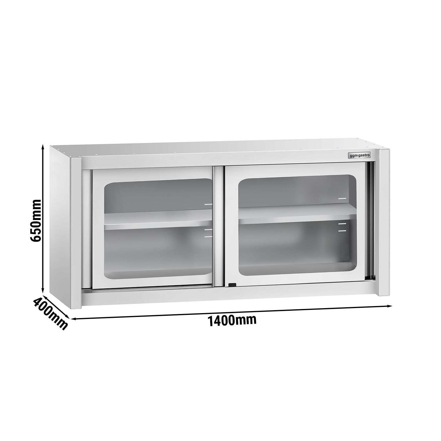 Armoire murale en acier inoxydable - 1400x400mm - avec portes coulissantes vitrées - 650mm de haut