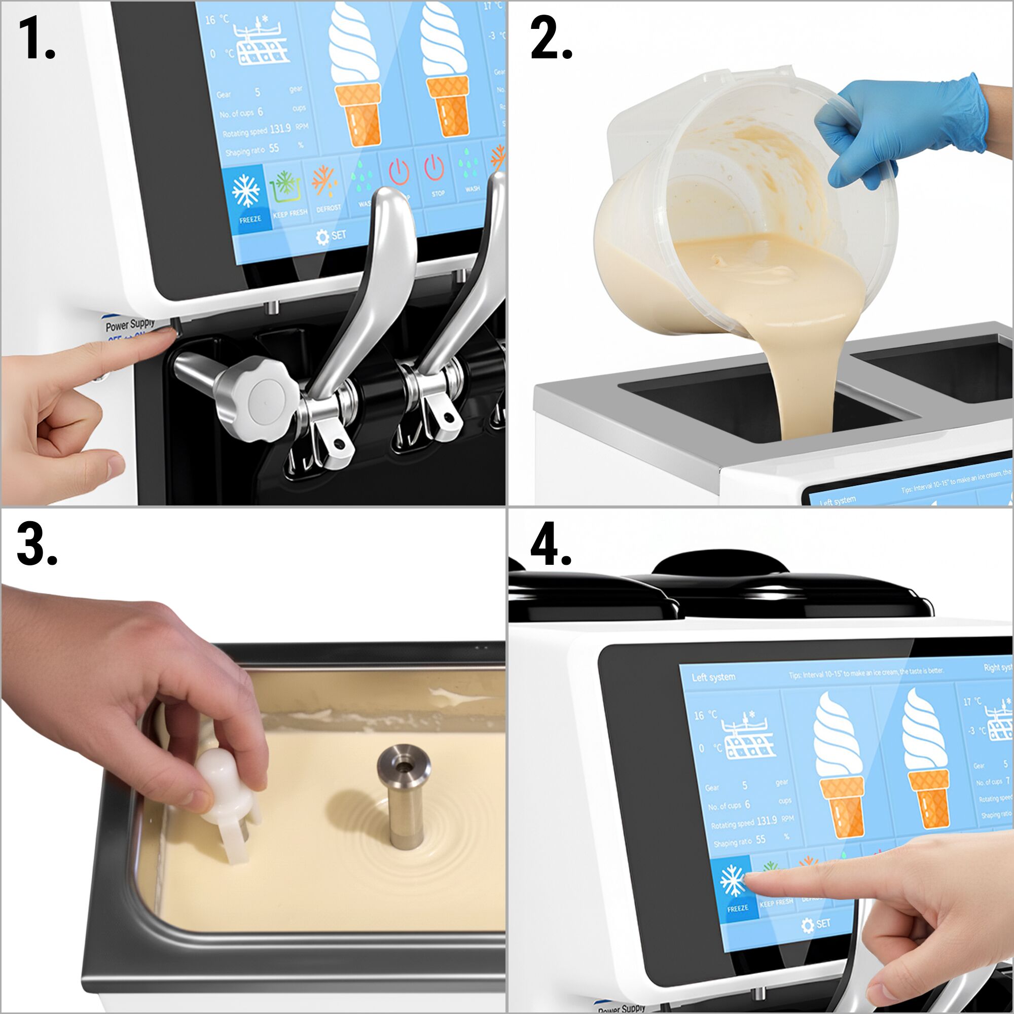 Machine à glace à l’italienne - 30-32L/h - 2,68kW - Écran tactile - 3 parfums (2 + panaché) - À poser