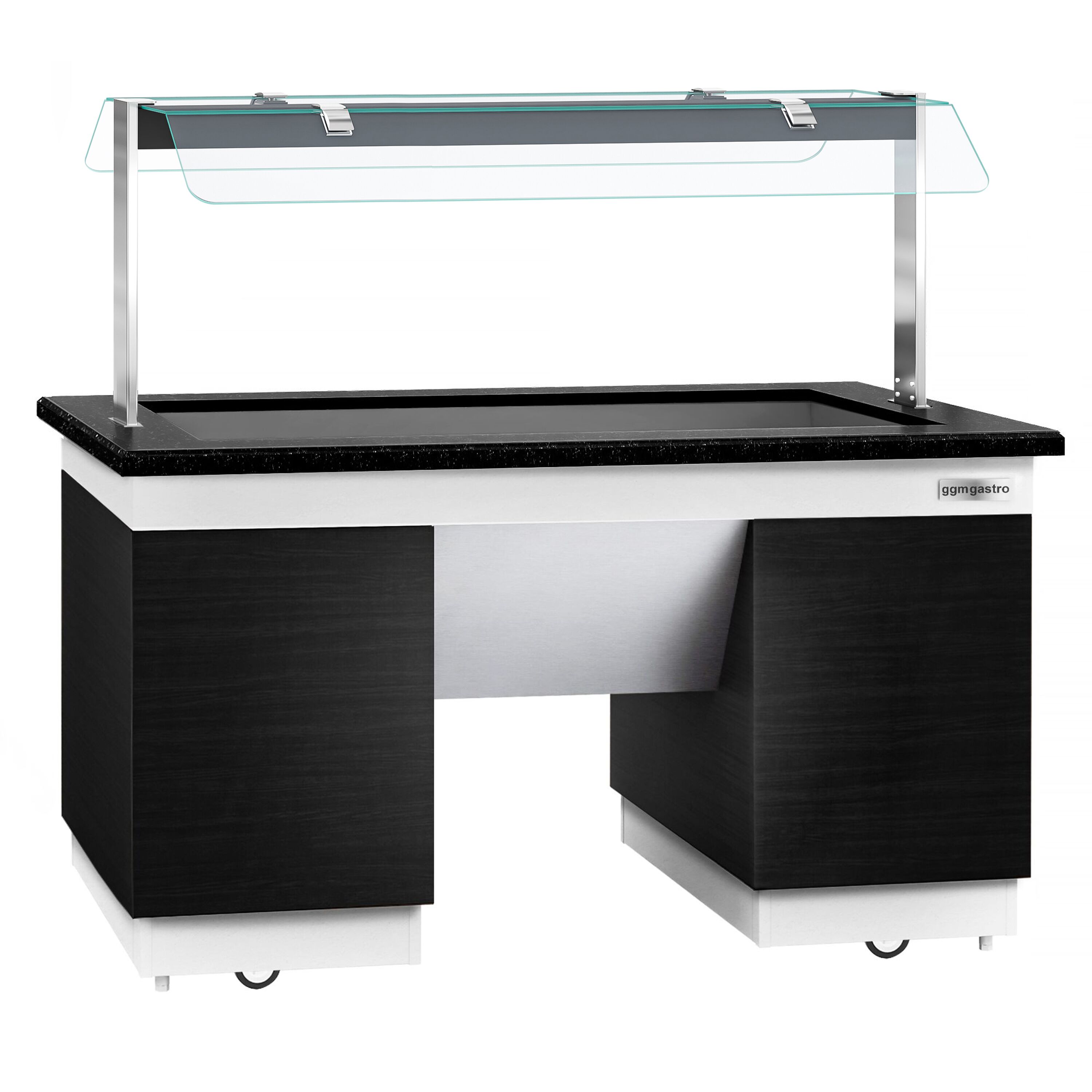 Buffet chaud DUBLIN - 1600mm - avec bain-marie - sur roulettes - pour 4x GN 1/1 - Noir
