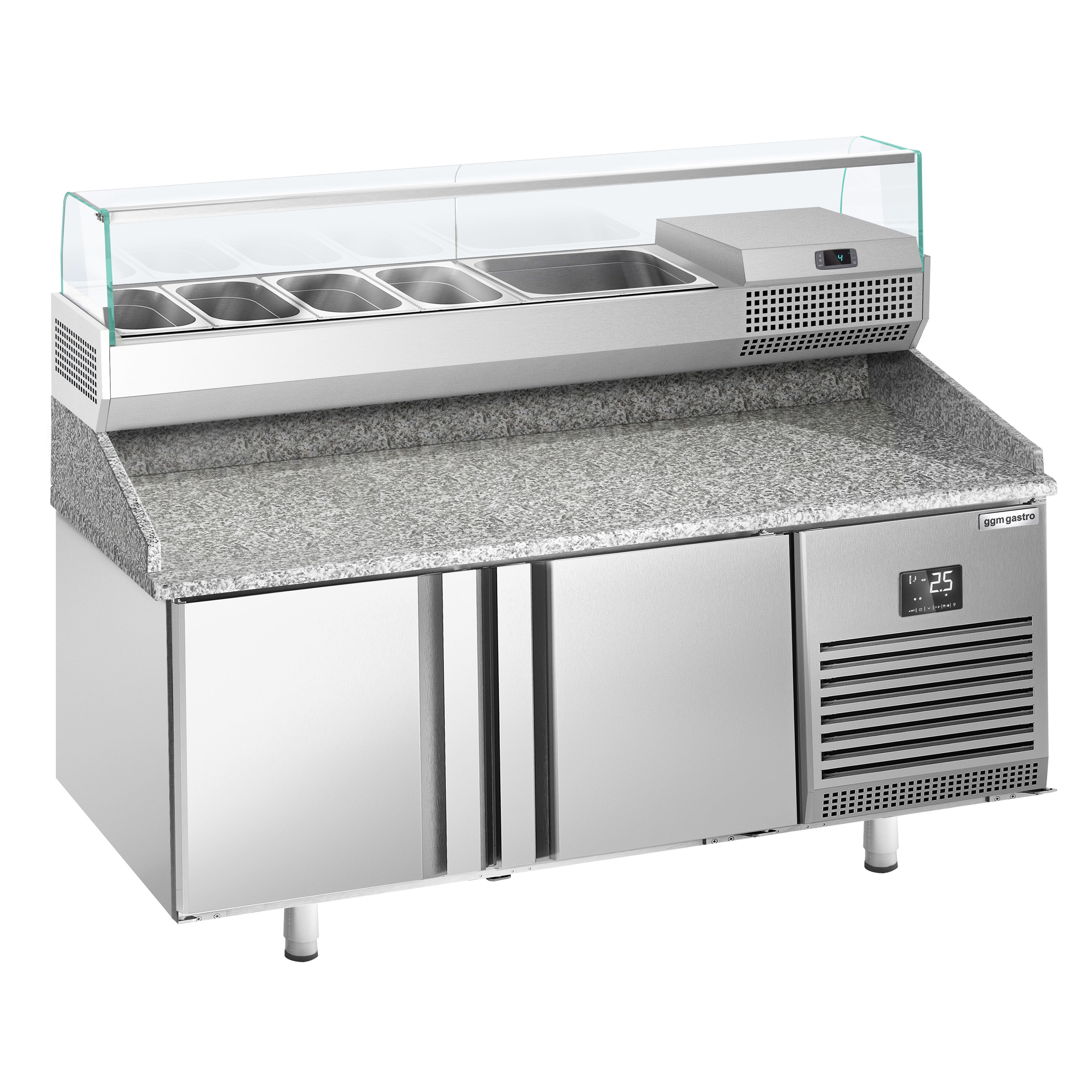 Table réfrigérée à pizza Premium PLUS - 1783 x 800 mm - avec 2 portes - incl. vitrine réfrigérée de présentation - 6x GN 1/3