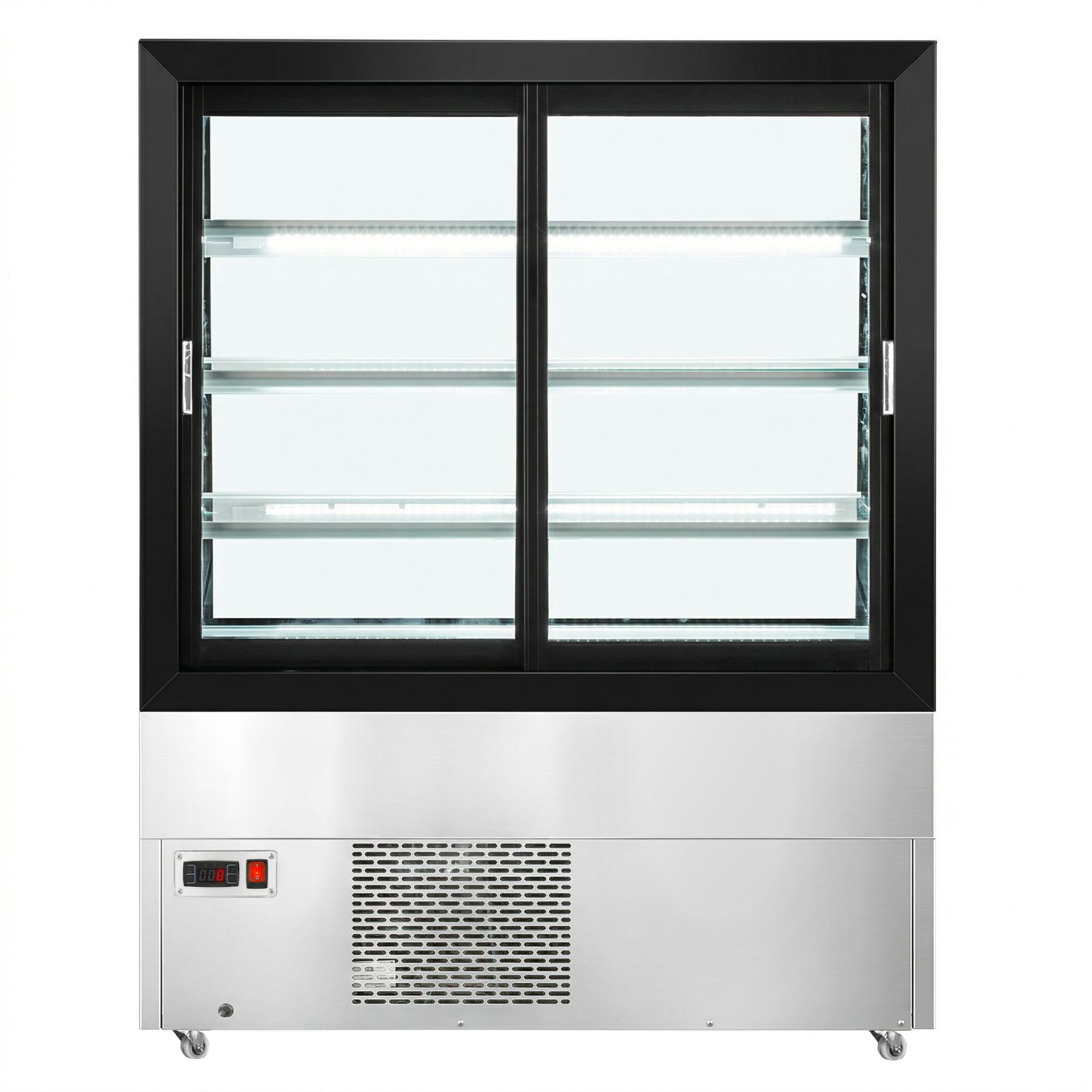 Vitrine à pâtisserie réfrigérée - 686L - 1200mm - Double vitrage - avec 3 étagères - portes coulissantes vitrées arrière - Noir