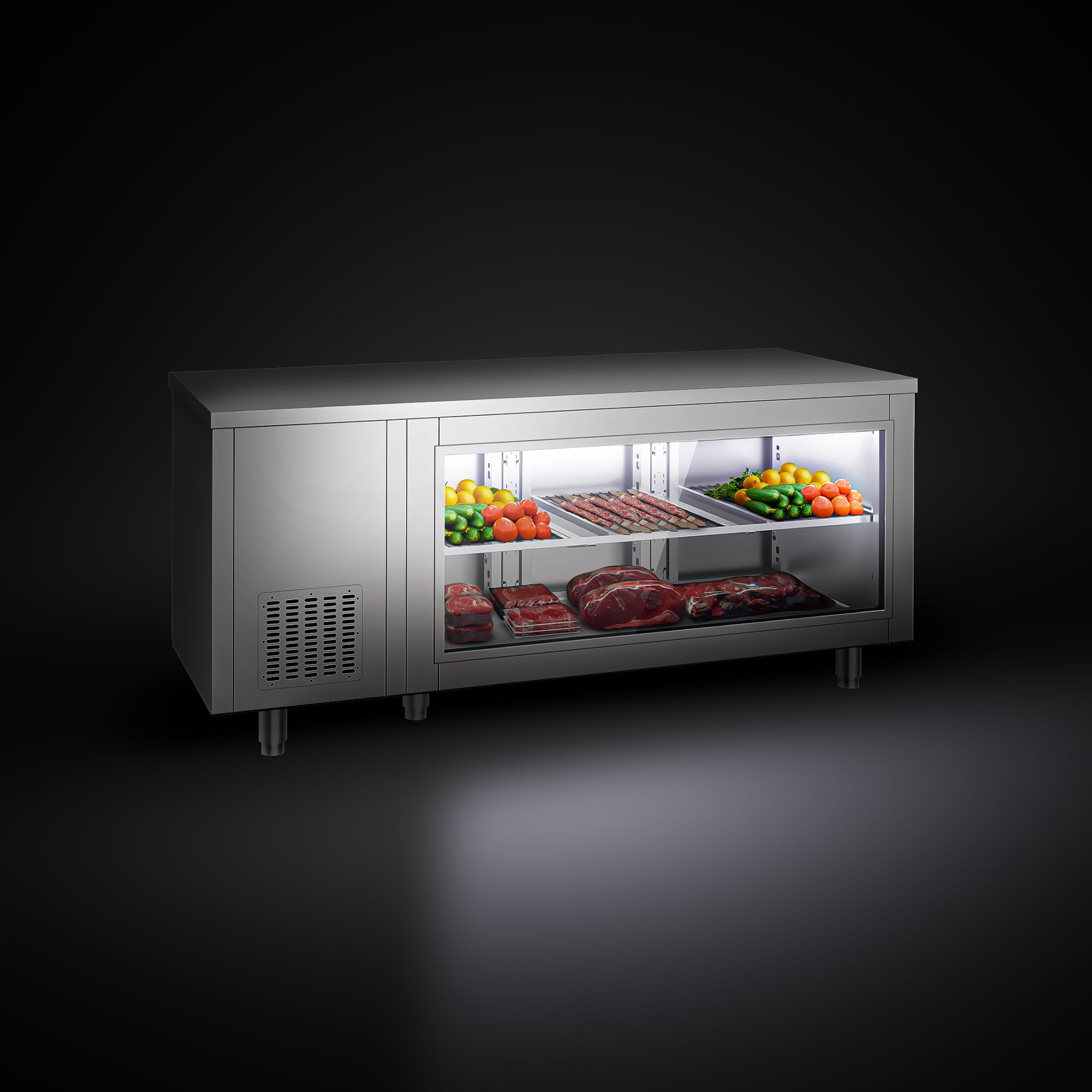 Commercial Counter Fridge - 1865x700mm - with 3 doors - glass front - capacity 474 litres