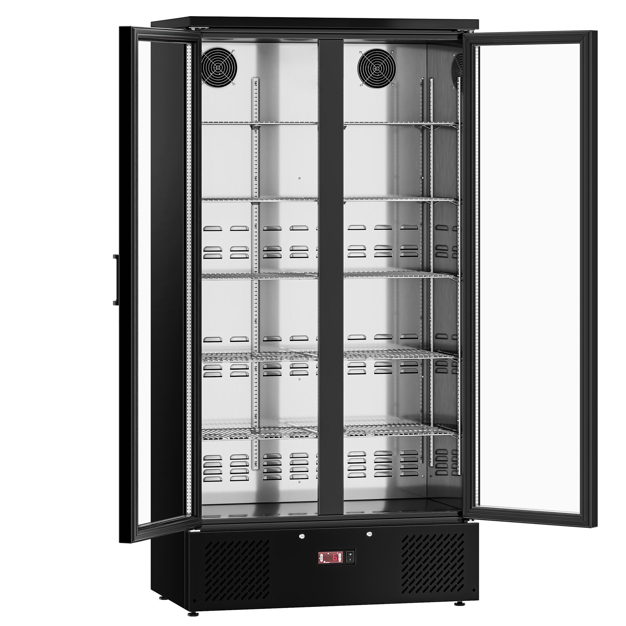 Vitrine réfrigérée à boissons - 920mm - 466 L - intérieur inox - 2 portes vitrées - thermostat numérique - Noir - +2 à +8 °C