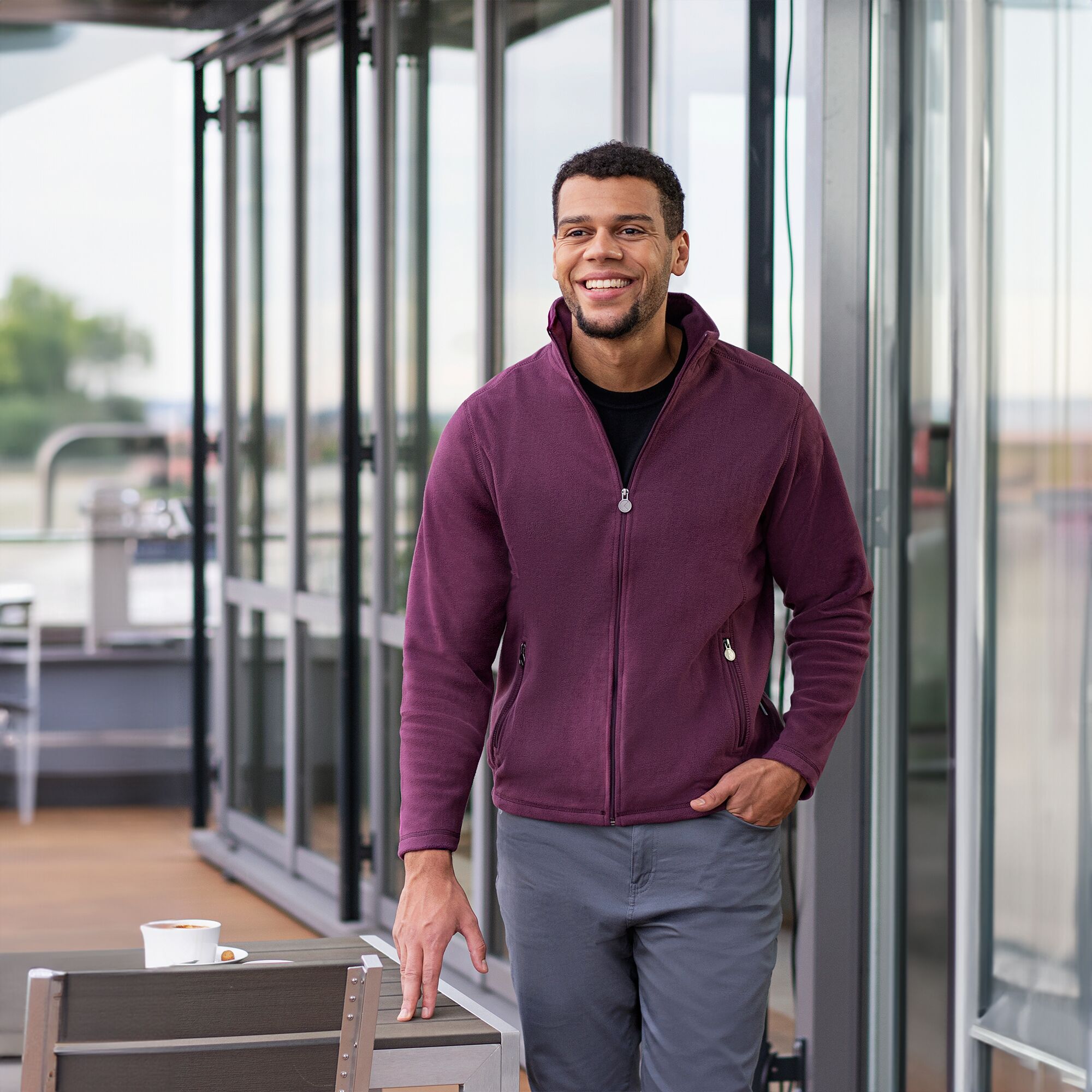 KARLOWSKY | Men's Work Fleece Jacket – Aubergine - L - Recycled Polyester - 60°C Washable