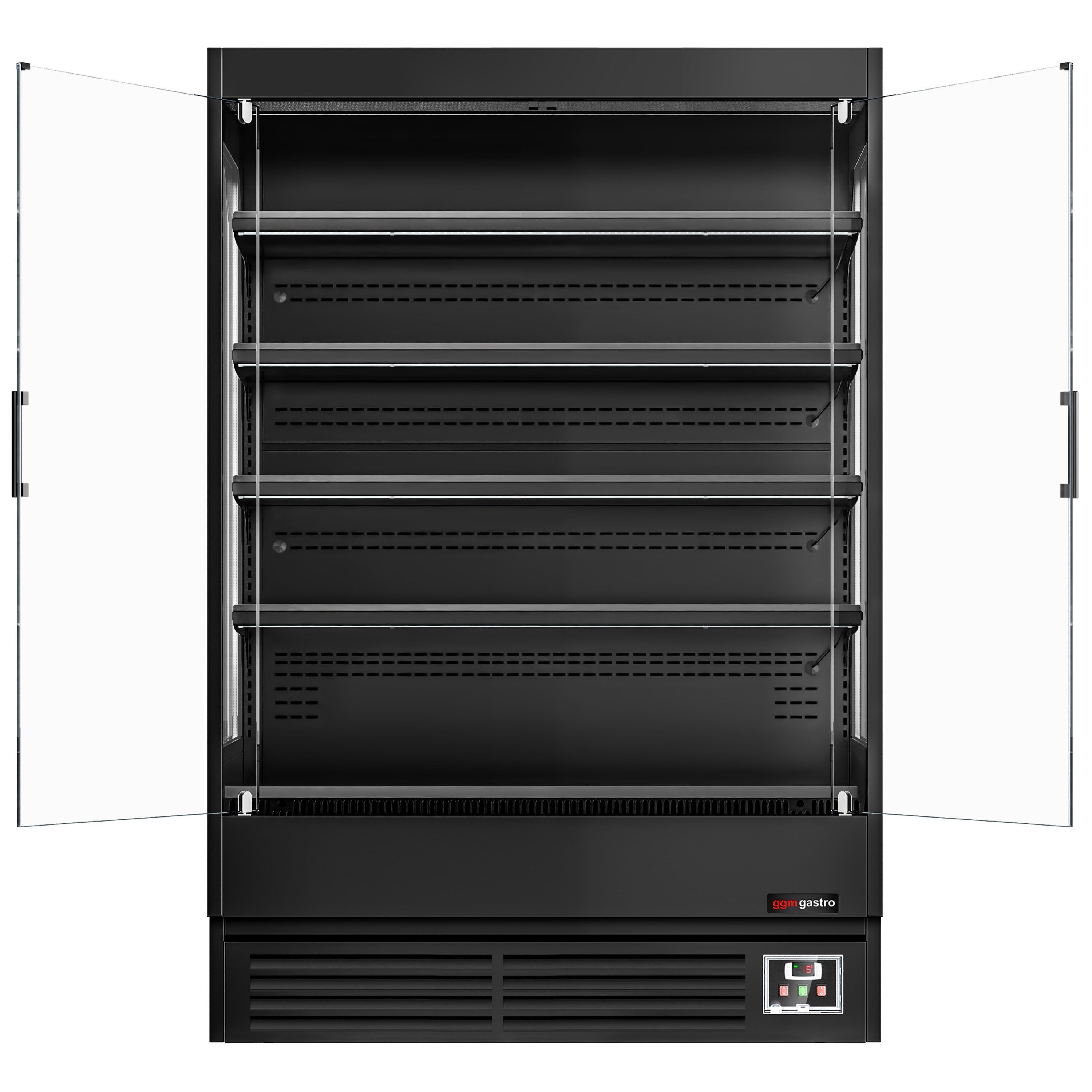Vitrine murale réfrigérée - 1320mm - 595L - avec 2 portes battantes vitrées & 4 étagères - arrière fermé - Noir