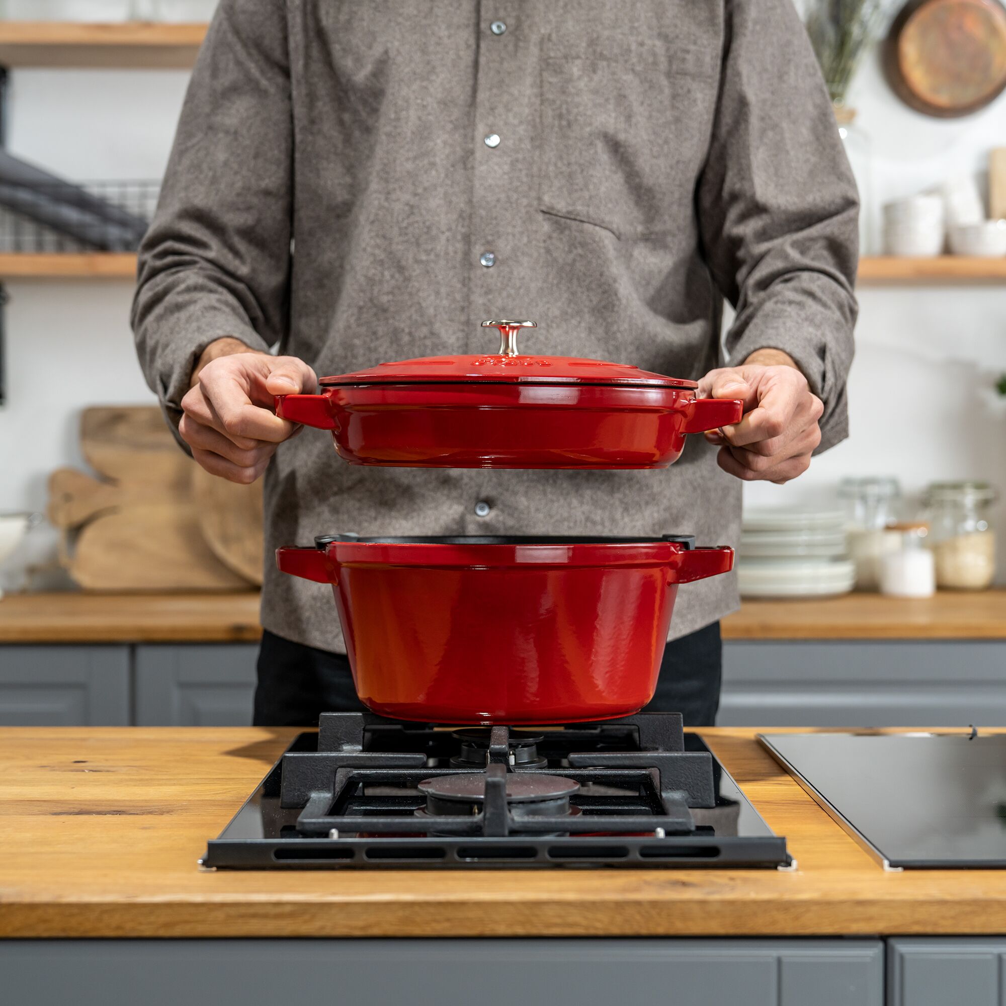 STAUB | STACKABLE SET - Kochtopfset - 2-tlg - Ø 240mm - Gusseisen - Kirsch-Rot