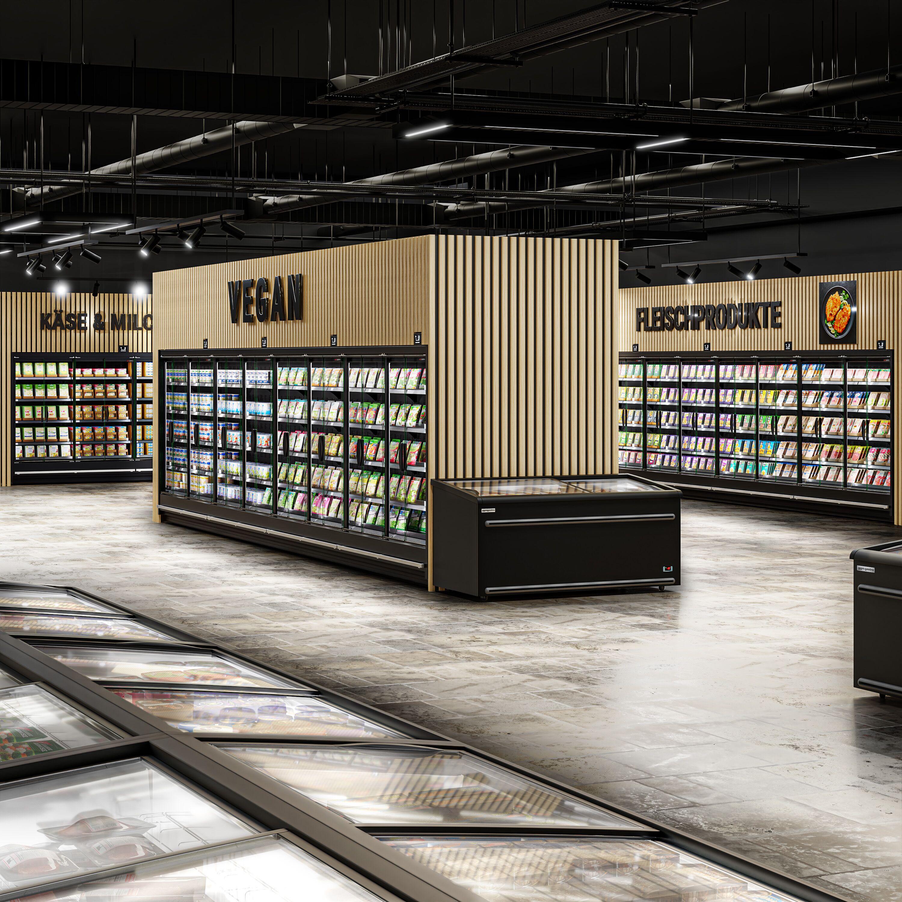 Supermarkt-Wandkühlregal - 1875mm - mit doppelt verglasten, rahmenlosen Türen & 5 Ablagen
