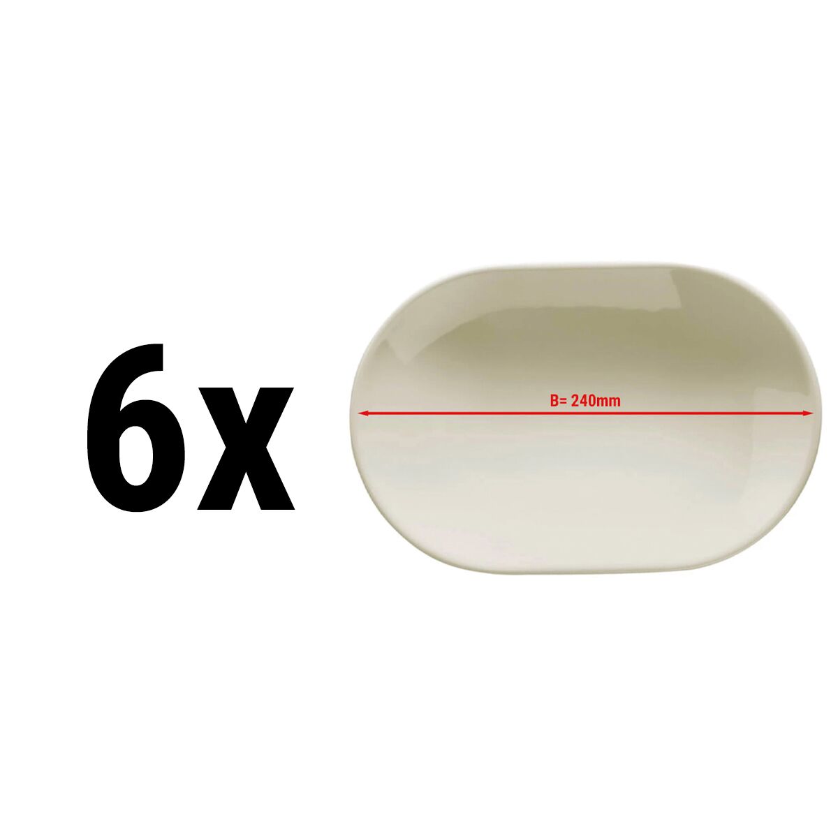 (6 stuks) TEOS - bord - schotel - ovaal - porselein - 240x240mm - crème