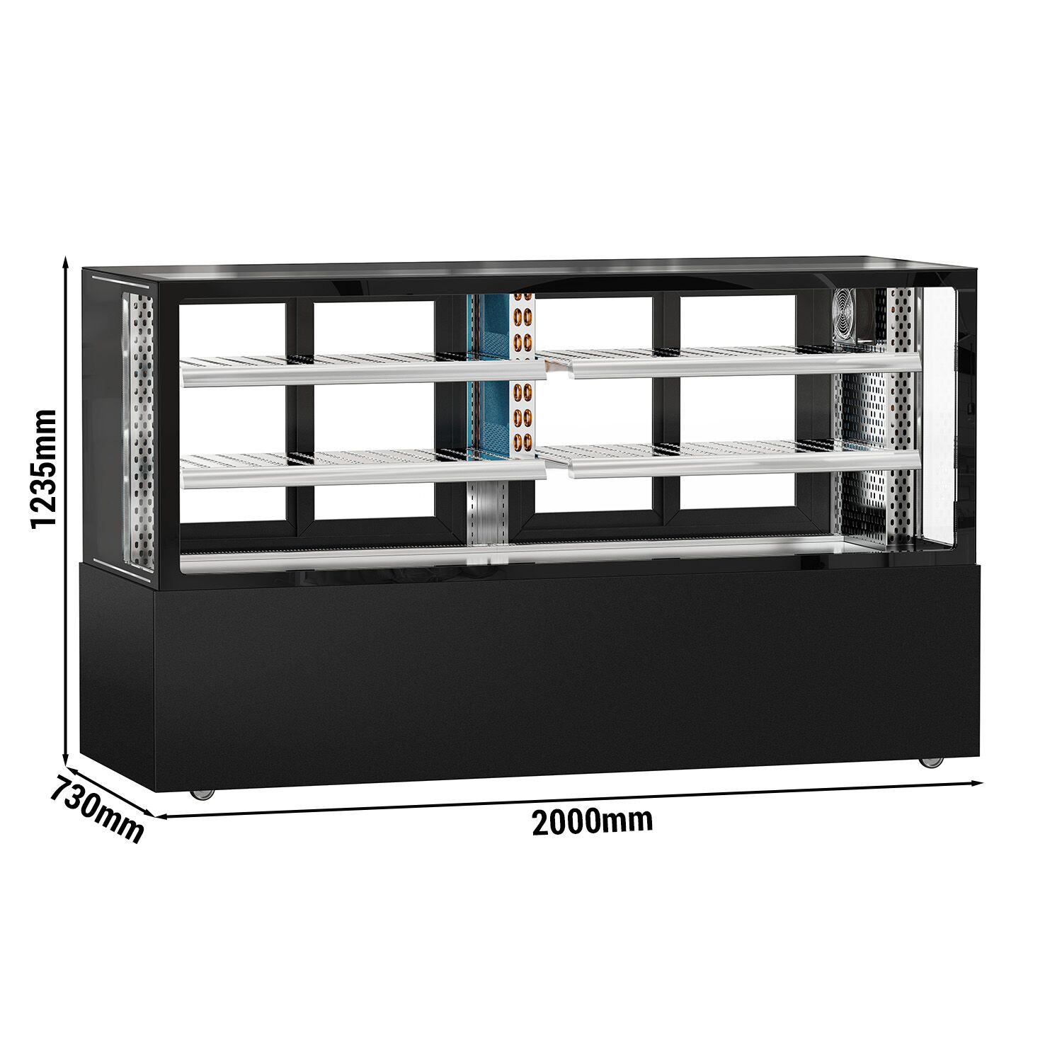 Vitrine de comptoir réfrigérée MADRID - 735L - 2000mm - Double vitrage - avec 2 étagères - portes coulissantes vitrées arrière - Noir mat