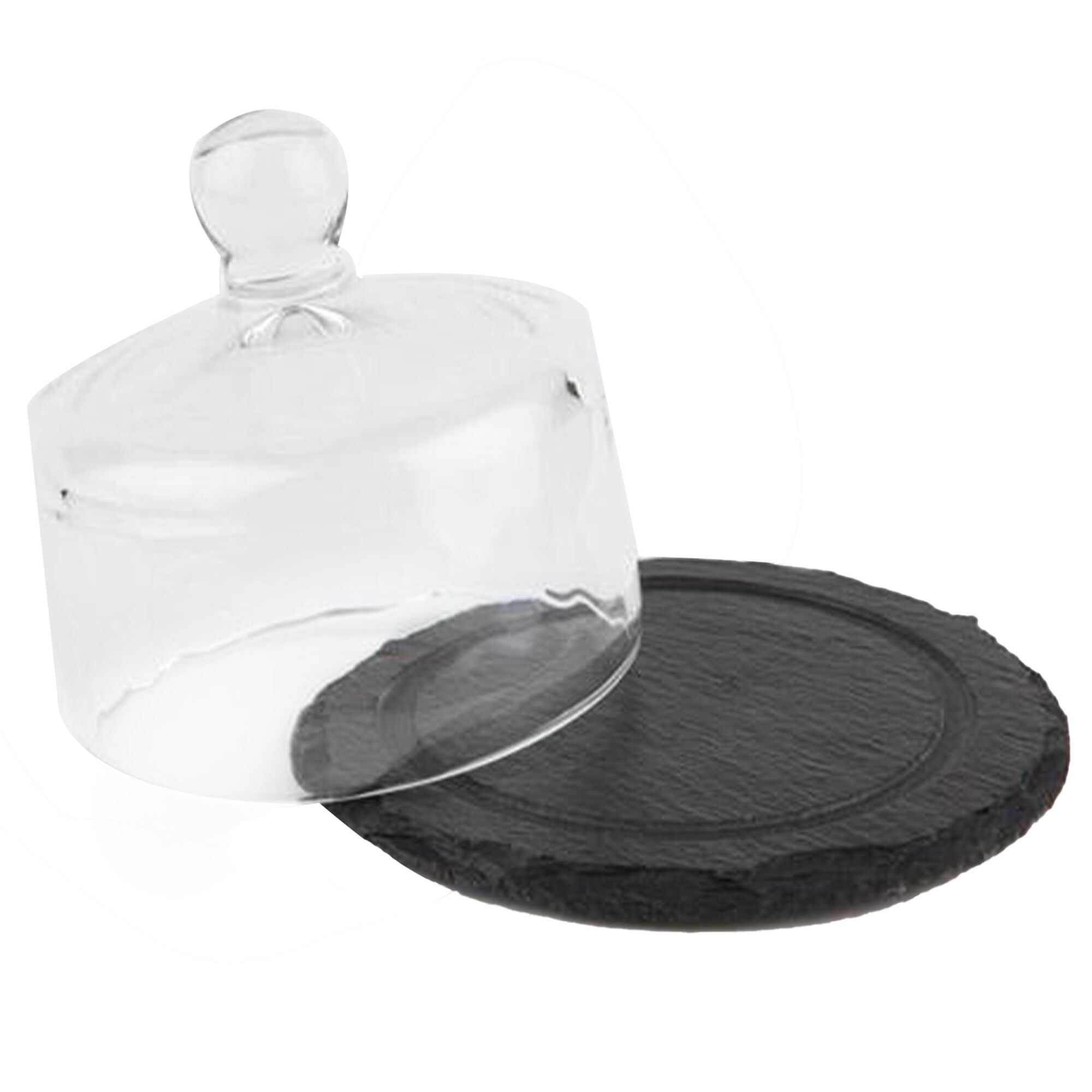 (6 pcs) Plateau en ardoise naturelle avec cloche en verre - Ardoise naturelle - Set 2 pièces - Ø105mm - Hauteur: 95mm