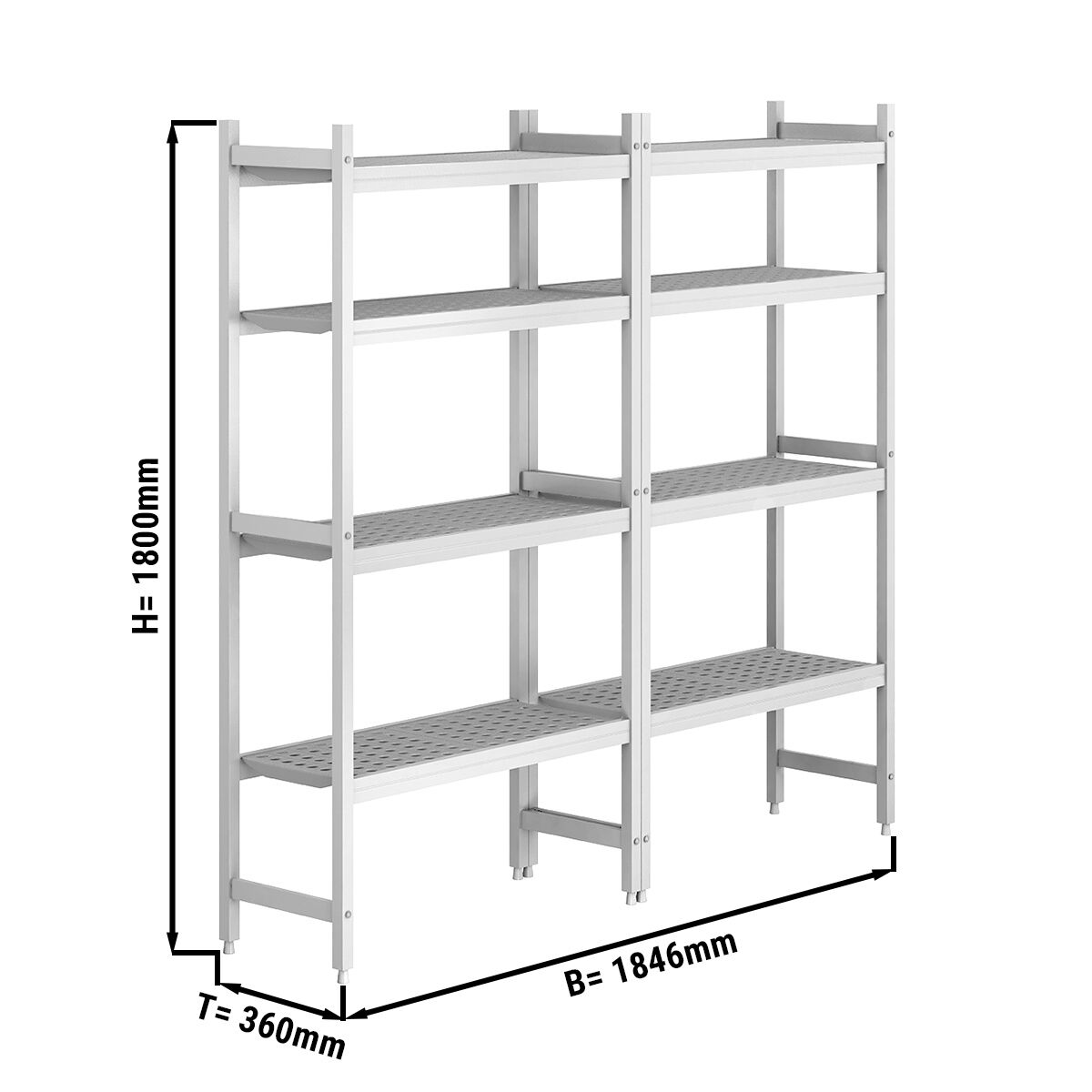 Rayonnage modulaire en aluminium - 1846x360mm - Capacité de charge:600kg