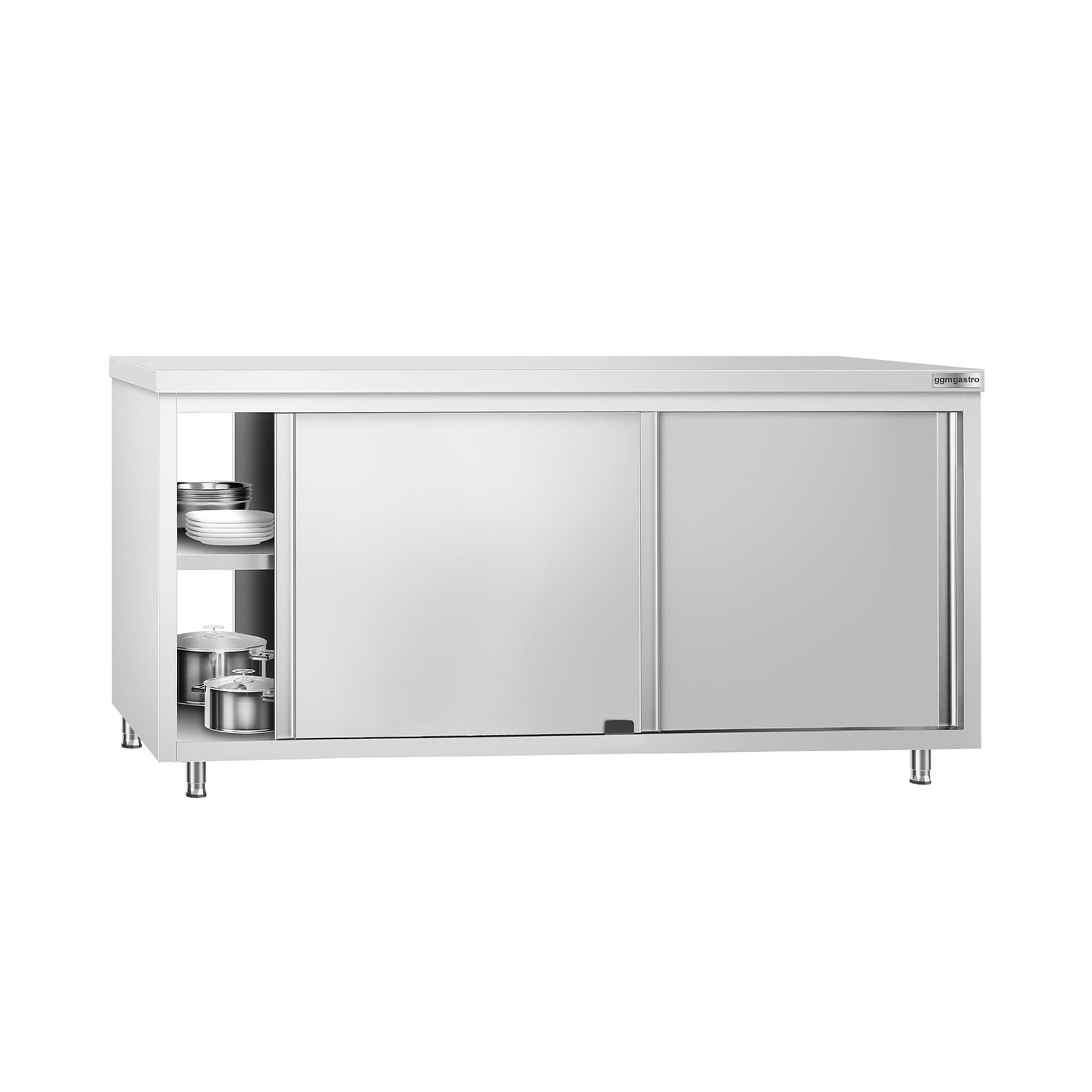 Table armoire en acier inoxydable PREMIUM - 1800x600mm - avec portes coulissantes et passe-plats