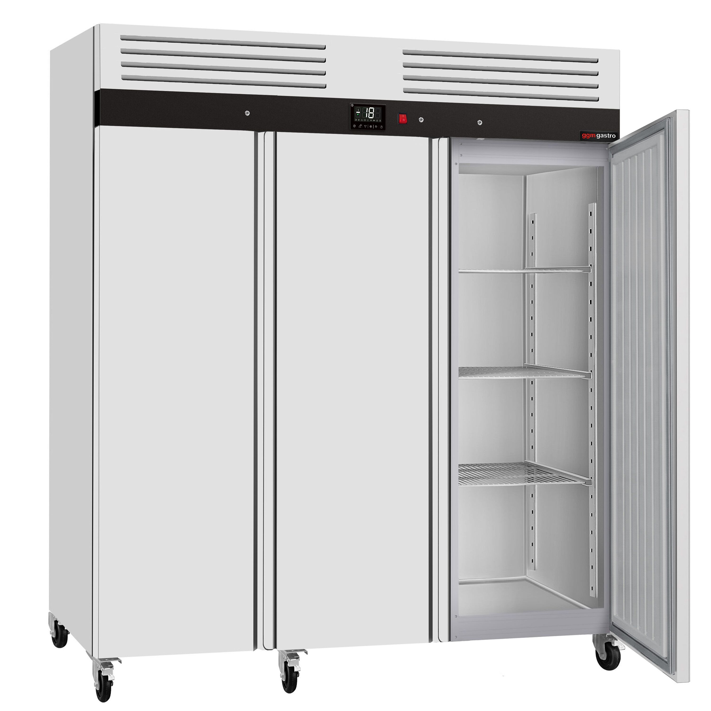 Armoire réfrigérée négative en acier inoxydable ECO - 1800 litres - avec 3 portes en inox - face intérieure des portes en plastique