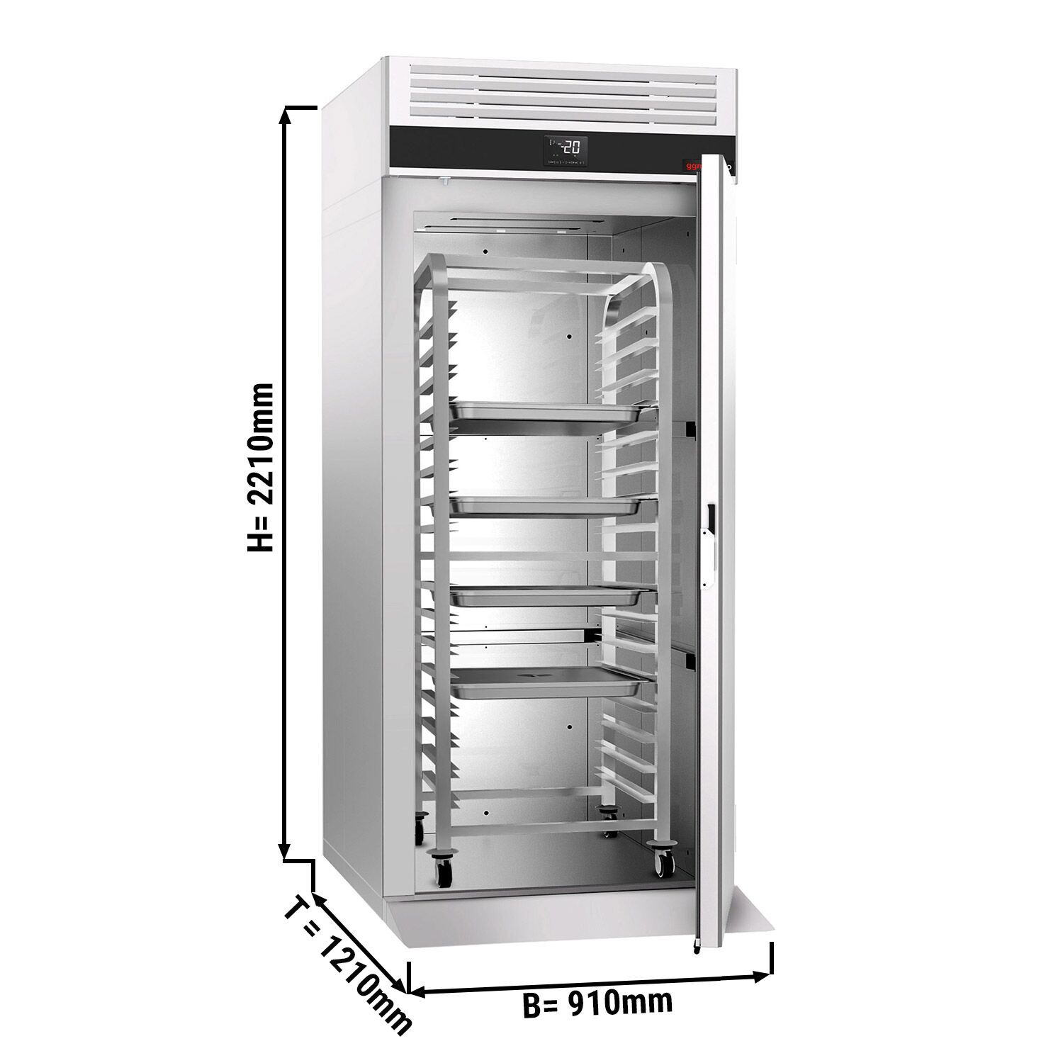 Roll-In Chiller Stainless steel PREMIUM - GN 2/1 - 700L - with 1 door - For GN 2/1 trolley
