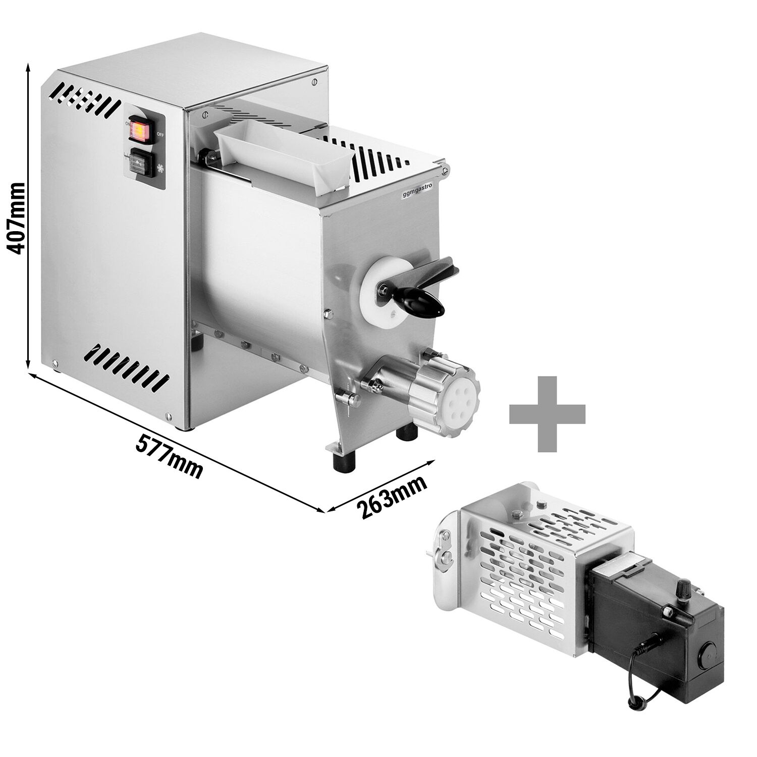 Machine à pâtes électrique – 4,2 kg/h – 370 watts – Ø 75 mm filière – incl. coupe-pâtes