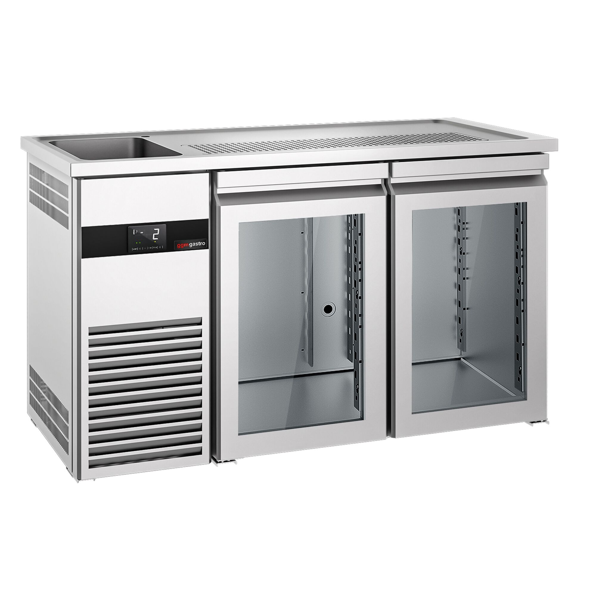 Comptoir de bar réfrigéré PREMIUM - 1550x700mm - 2 portes vitrées