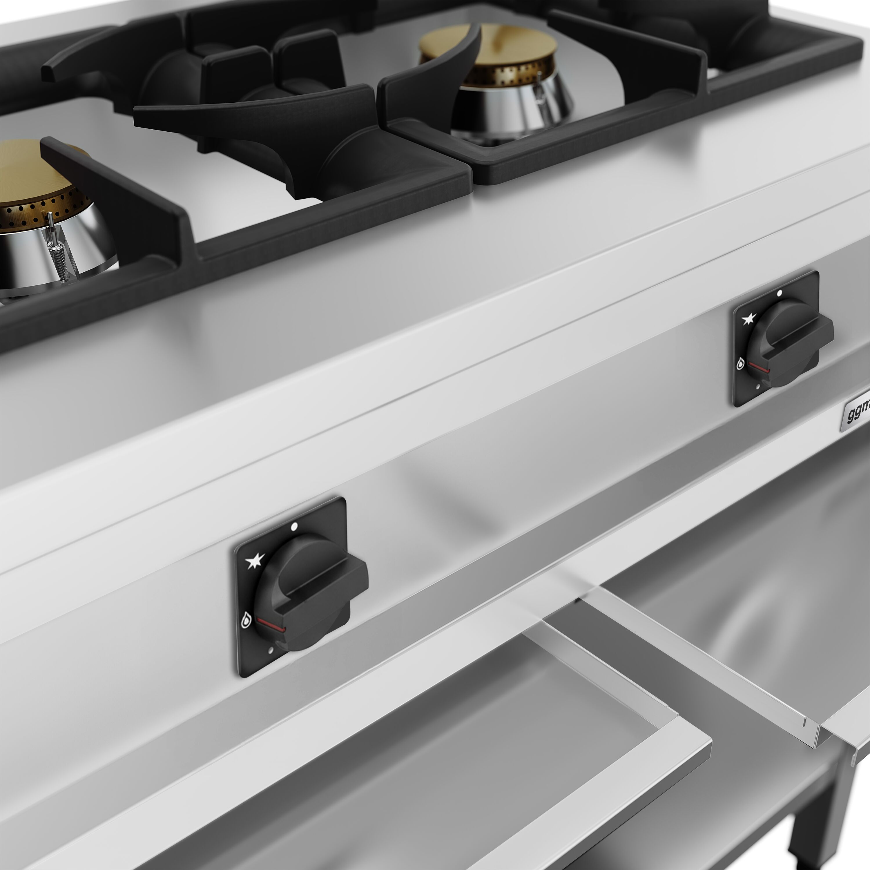 Fourneau à gaz – 25,5 kW – 3 brûleurs – ouvert avec socle de base & tiroir de récupération
